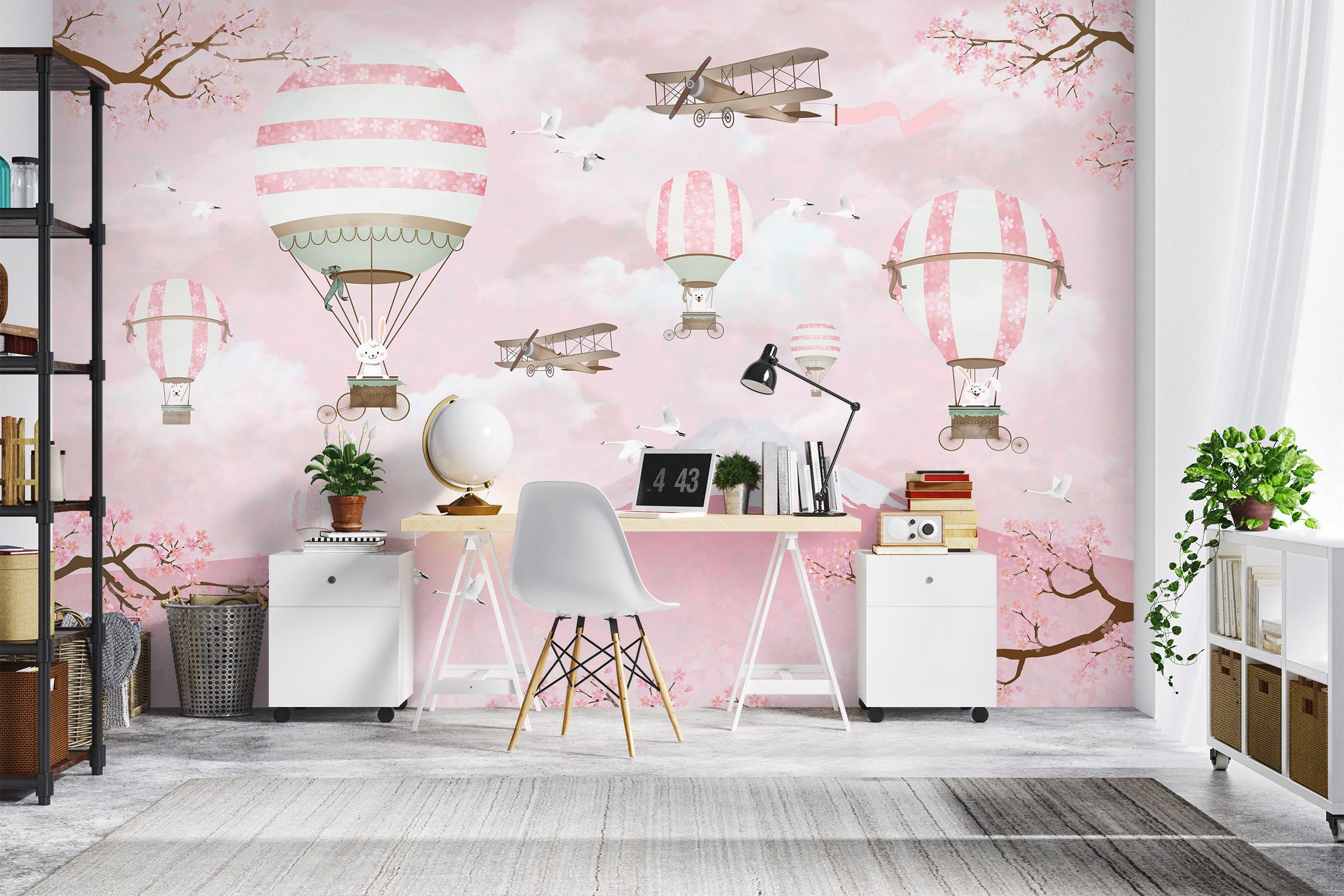 3D Pink Hot Air Balloon 1046 Wall Murals