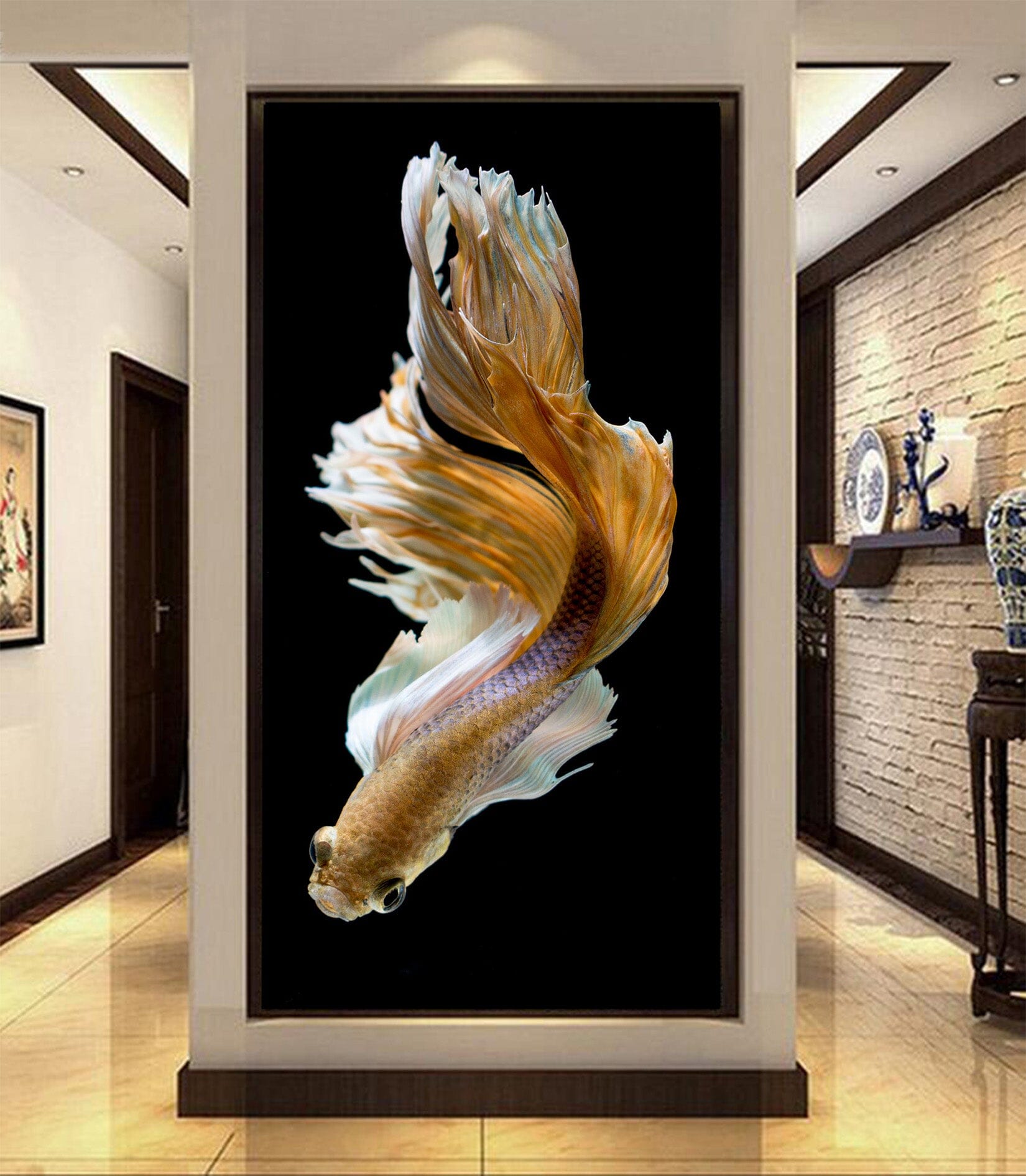 3D Yellow Koi 103 Wall Murals Wallpaper AJ Wallpaper 2 