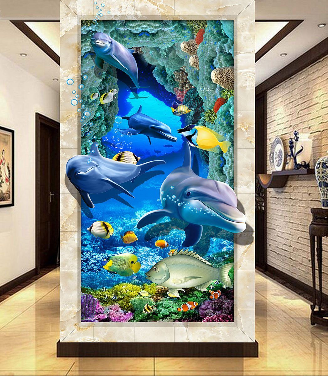 3D Seawater Dolphins 003 Wallpaper AJ Wallpaper 