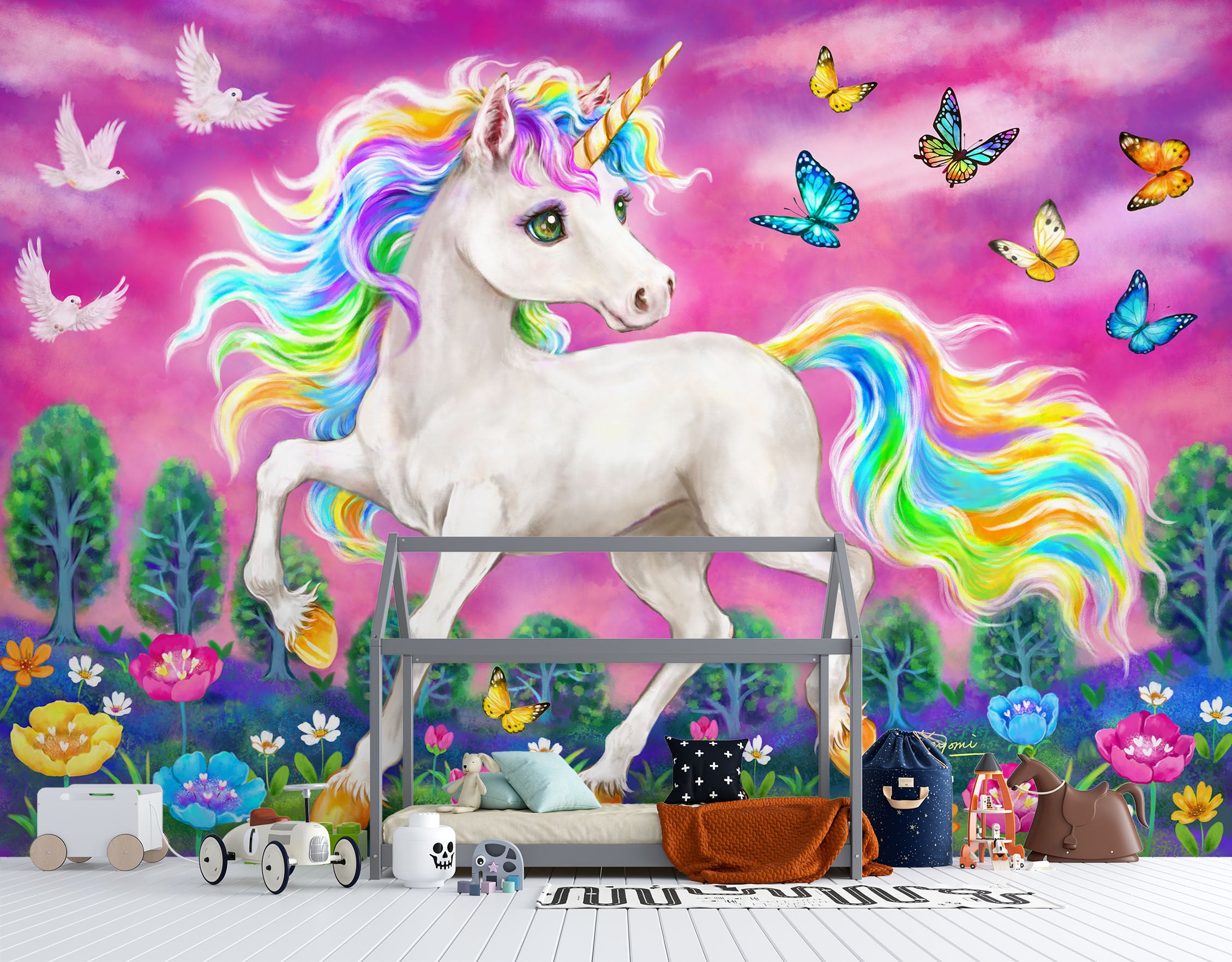 3D Unicorn Butterfly 5443 Kayomi Harai Wall Mural Wall Murals