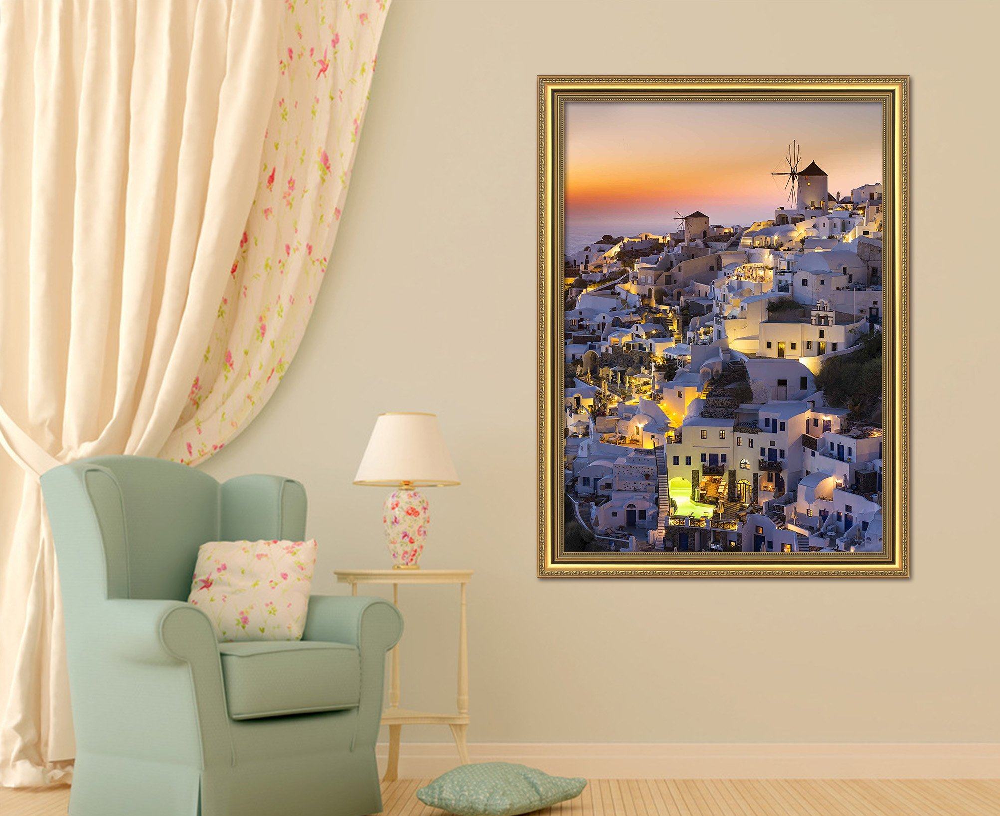 3D Santorini Island 2 Fake Framed Print Painting Wallpaper AJ Creativity Home 