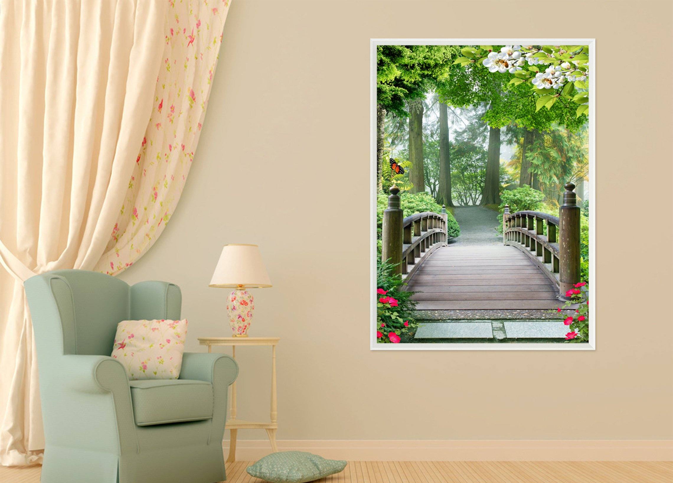 3D Forest Bridge 103 Fake Framed Print Painting Wallpaper AJ Creativity Home 