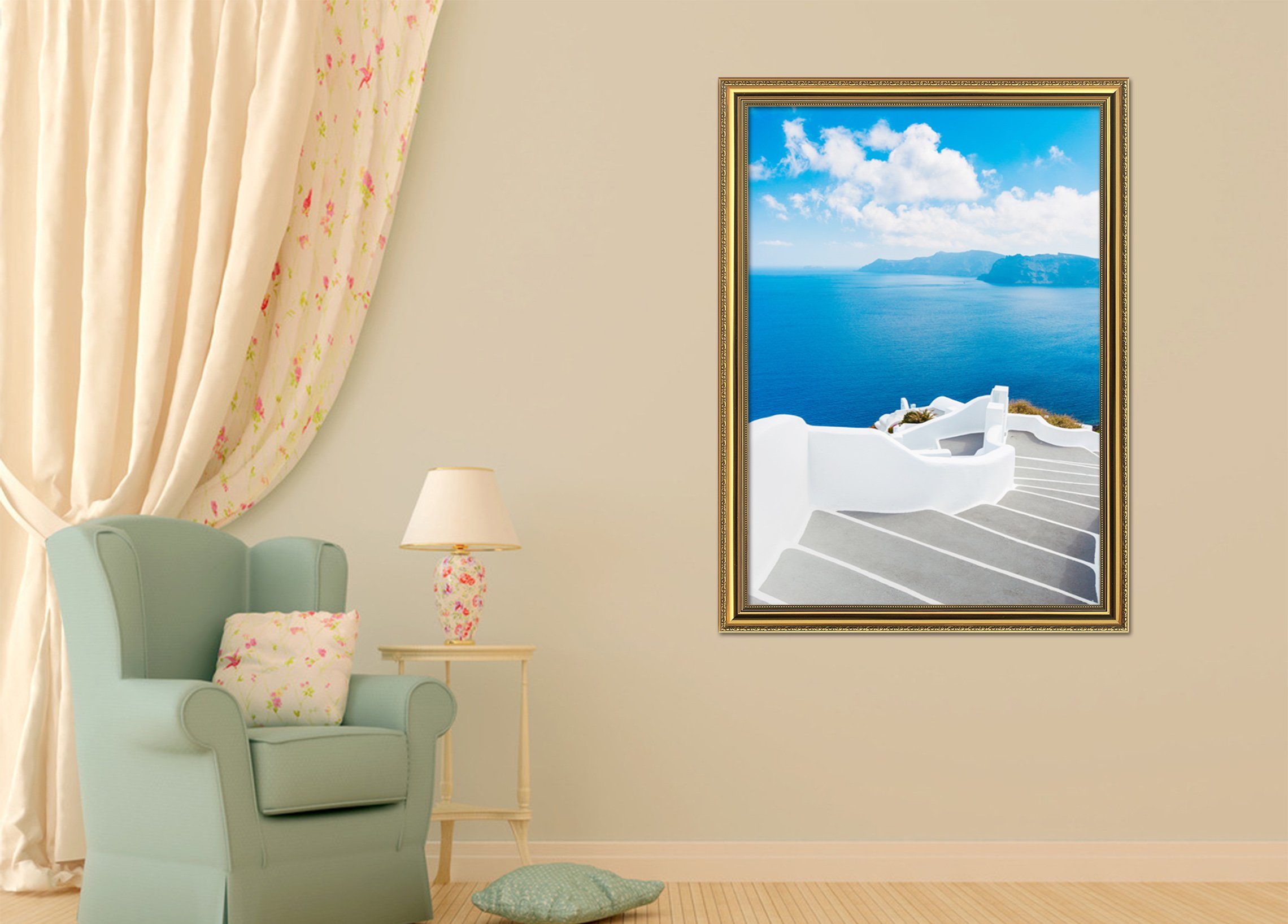 3D Seaside Staircase 010 Fake Framed Print Painting Wallpaper AJ Creativity Home 
