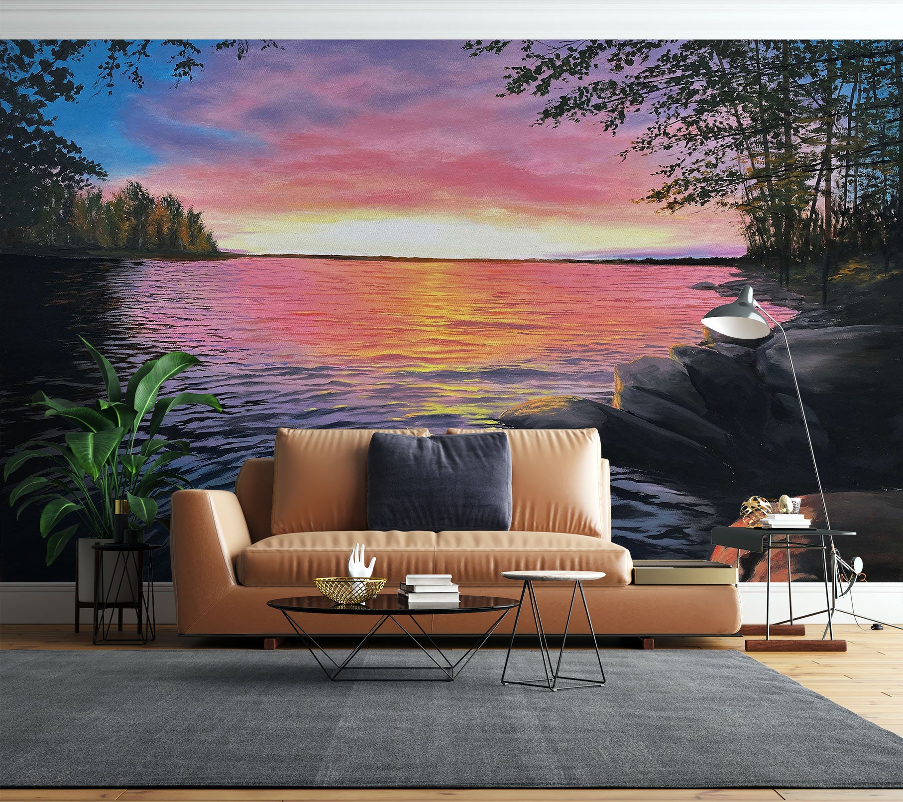 3D Sunset Lake 9815 Marina Zotova Wall Mural Wall Murals