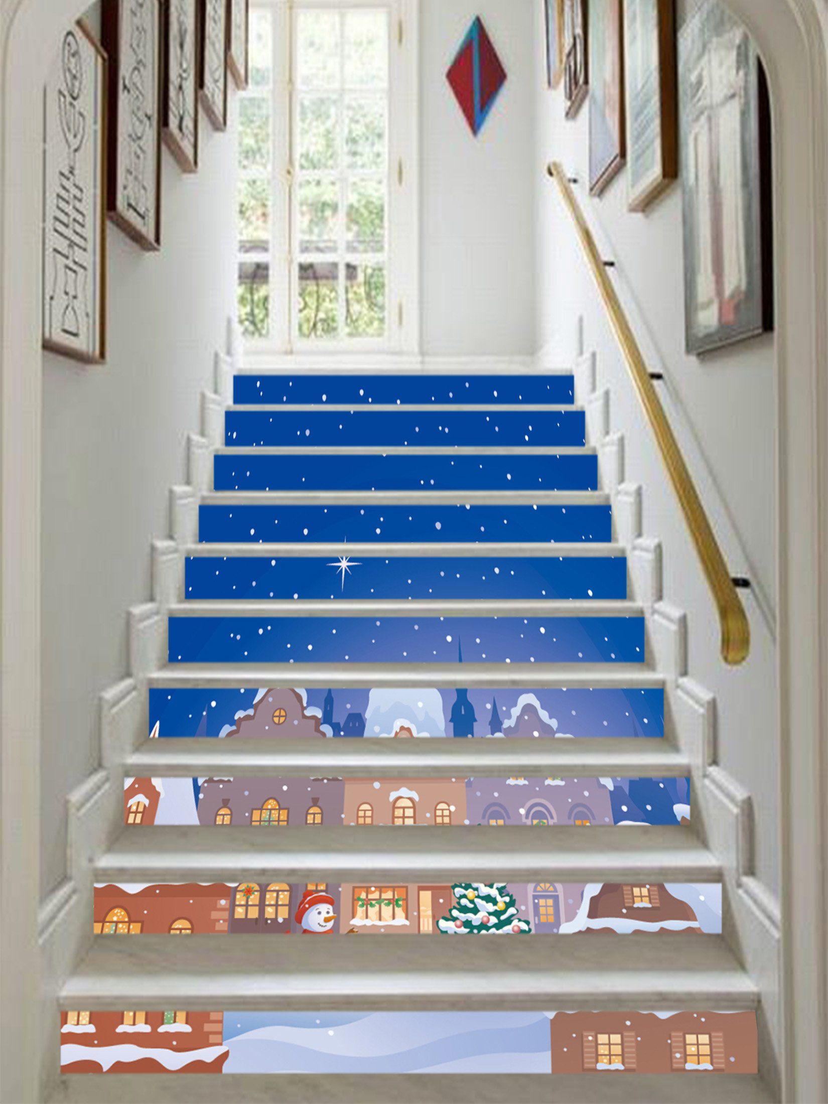 3D Christmas Xmas Village 3 Stair Risers Wallpaper AJ Wallpaper 
