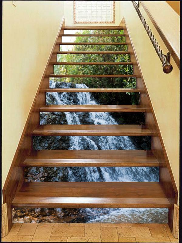 3D Forest Flowing River 489 Stair Risers Wallpaper AJ Wallpaper 