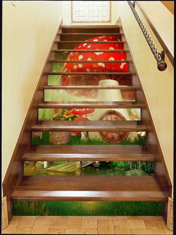 3D Mushroom House 739 Stair Risers Wallpaper AJ Wallpaper 