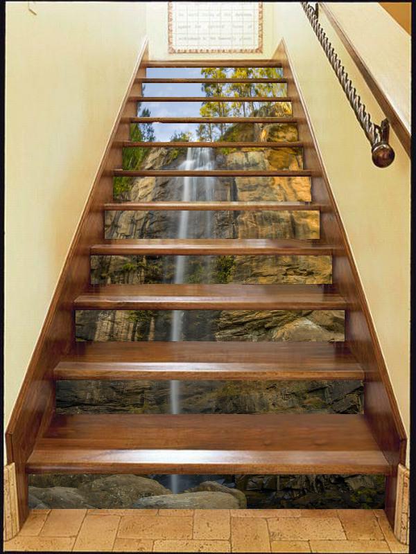 3D Cliff Falling Water 23 Stair Risers Wallpaper AJ Wallpaper 