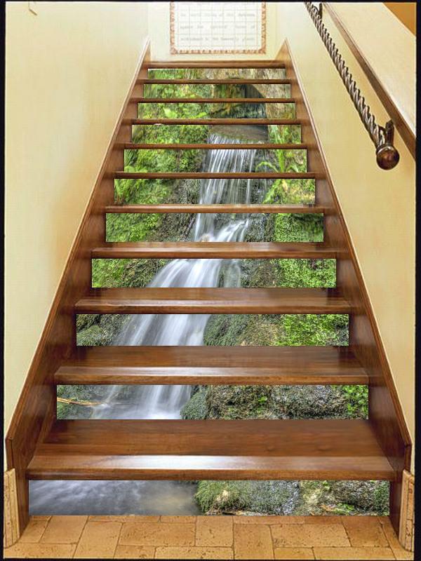 3D Falling River 493 Stair Risers Wallpaper AJ Wallpaper 
