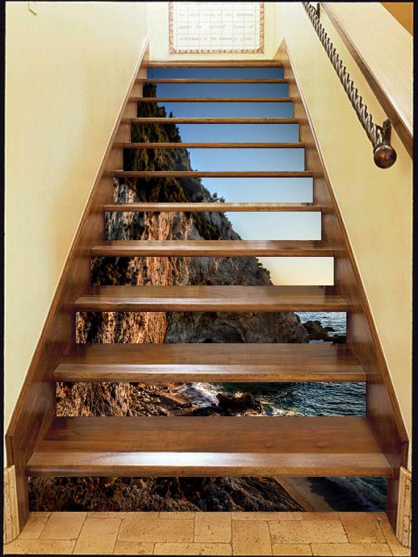 3D Sea Coast Mountain 508 Stair Risers Wallpaper AJ Wallpaper 