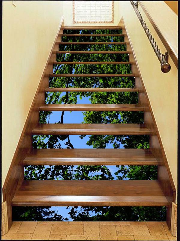 3D Tree Green Leaves 15 Stair Risers Wallpaper AJ Wallpaper 