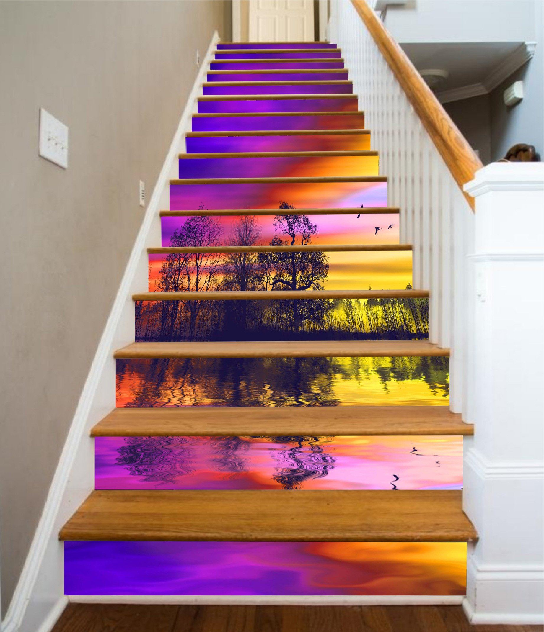 3D Lake Colorful Sky 1602 Stair Risers Wallpaper AJ Wallpaper 