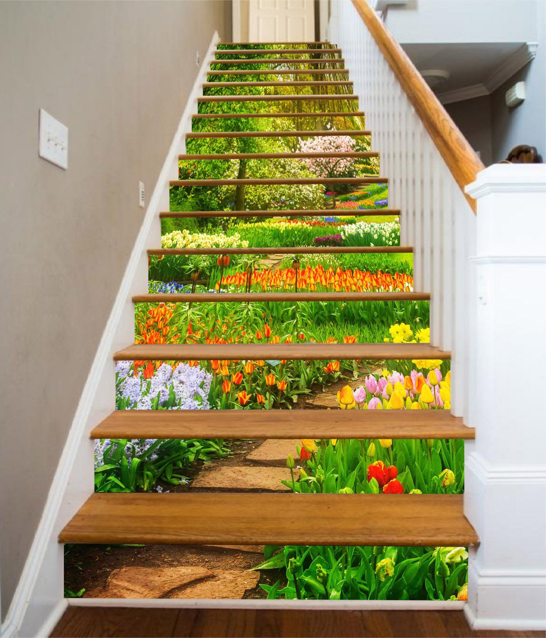 3D Bright Flowers 1260 Stair Risers Wallpaper AJ Wallpaper 