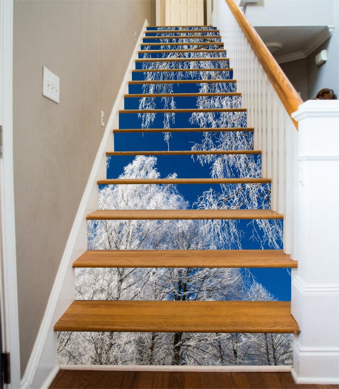 3D Pretty Silver Trees 481 Stair Risers Wallpaper AJ Wallpaper 