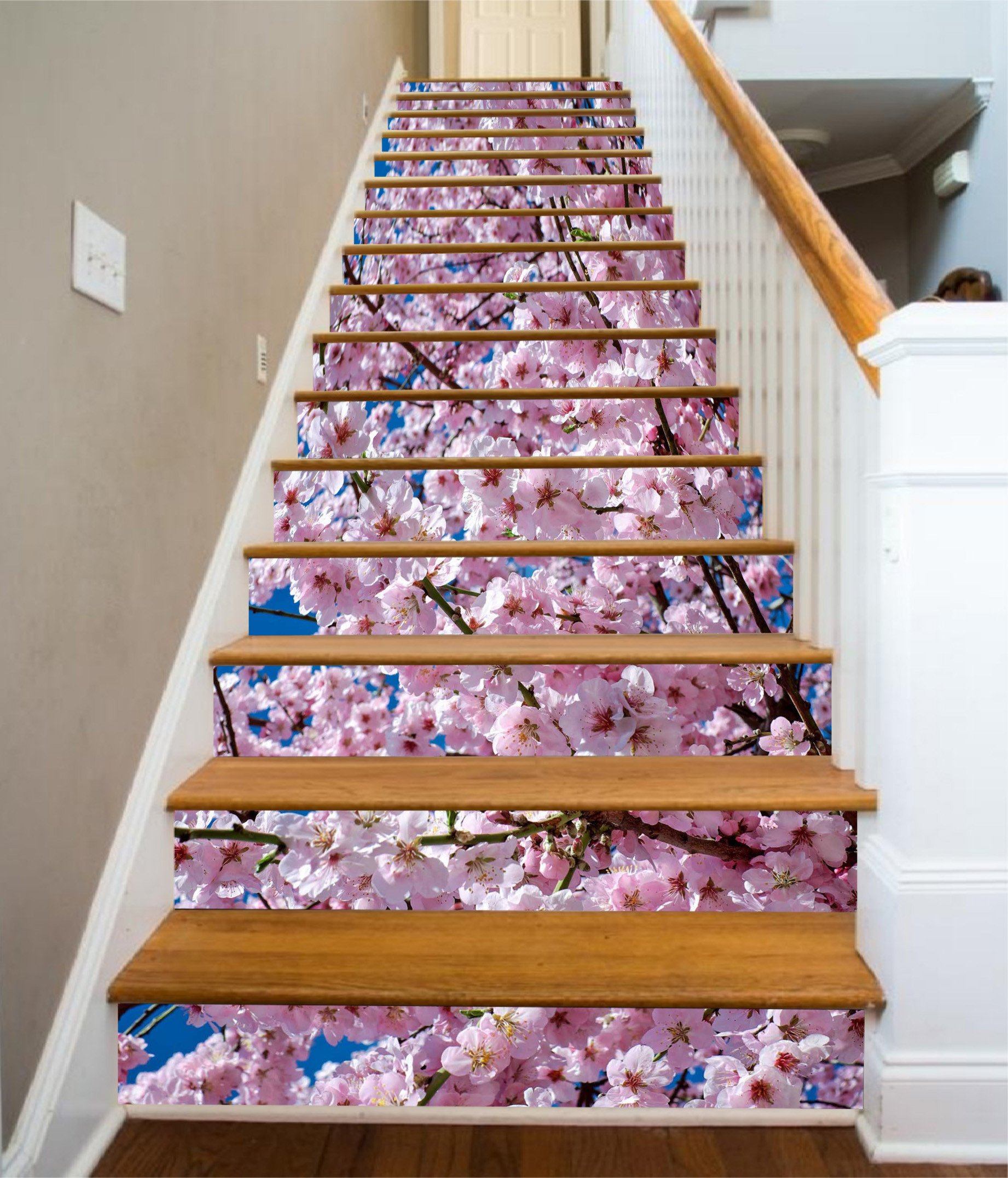 3D Pretty Peach Flowers 1107 Stair Risers Wallpaper AJ Wallpaper 
