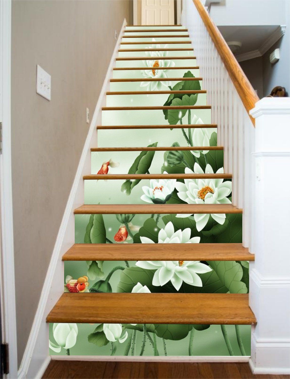 3D Lotus Flowers And Fishes 485 Stair Risers Wallpaper AJ Wallpaper 