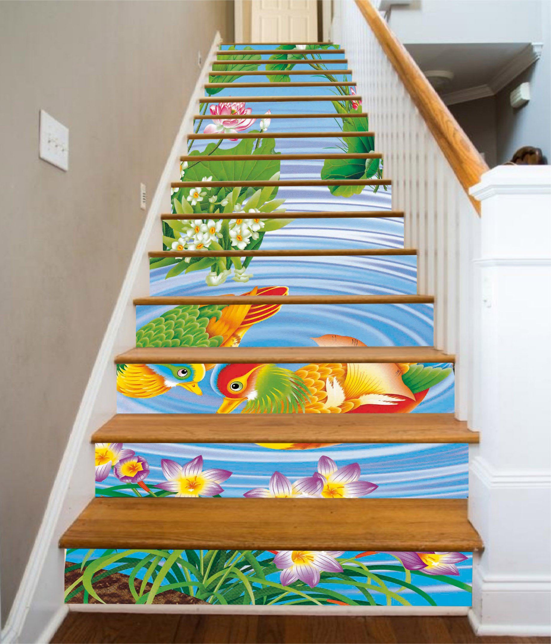 3D Mandarin Ducks 1276 Stair Risers Wallpaper AJ Wallpaper 