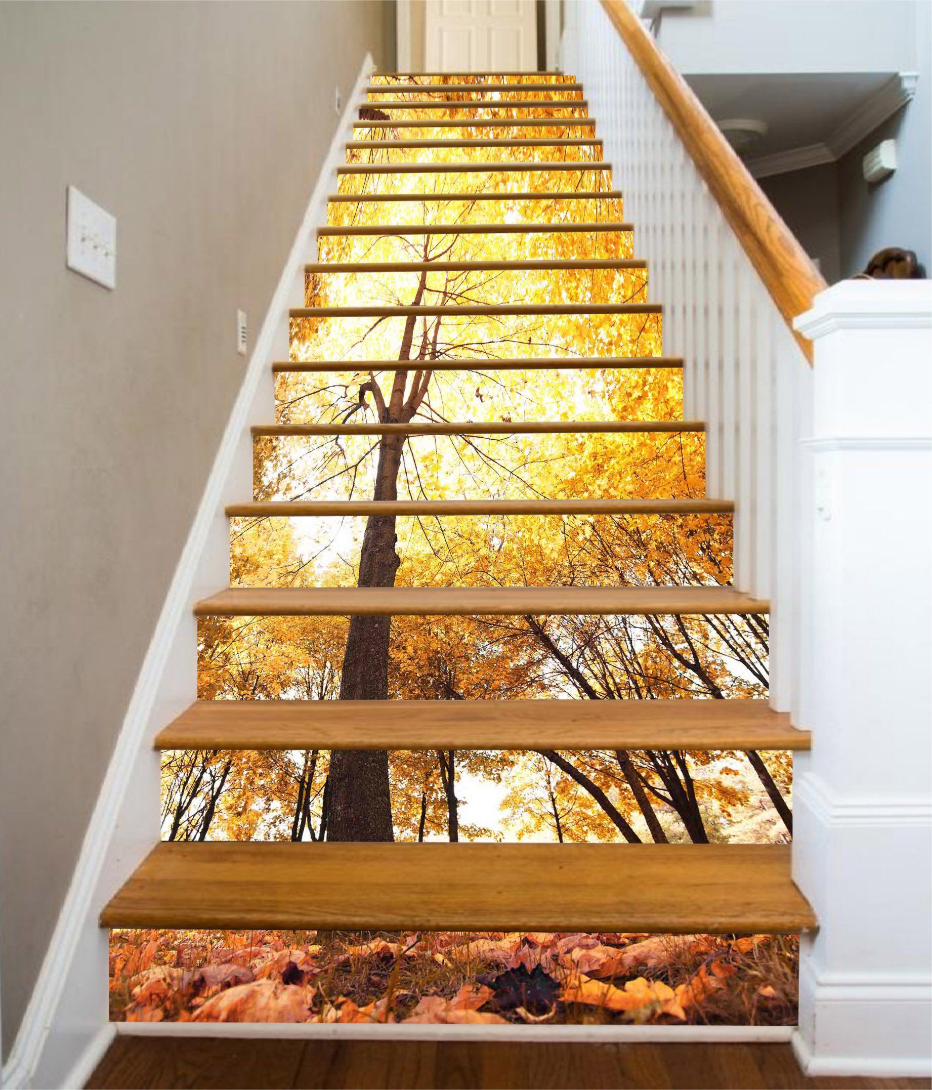 3D Forest Fallen Leaves 1200 Stair Risers Wallpaper AJ Wallpaper 