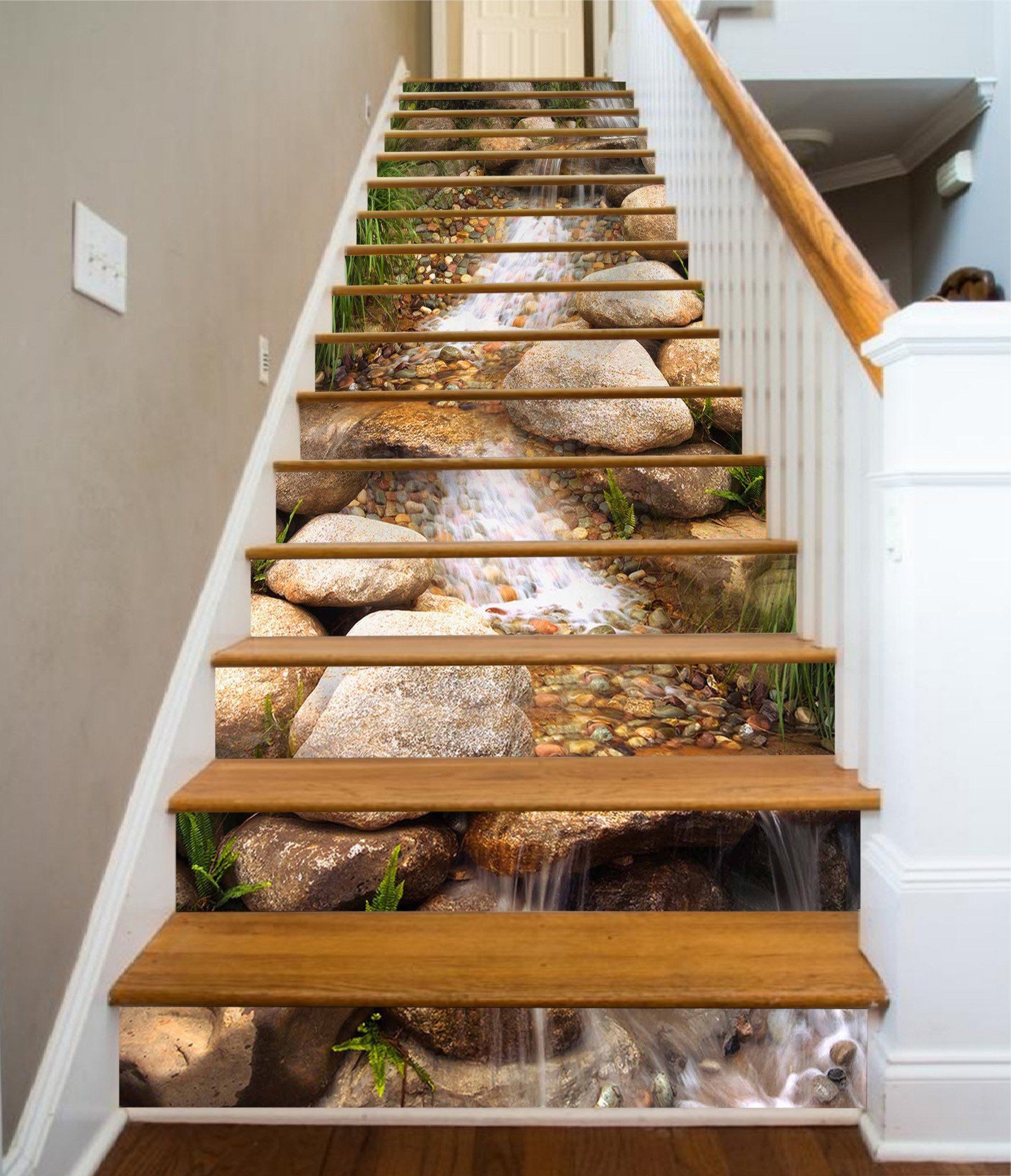3D Creek Stones 1627 Stair Risers Wallpaper AJ Wallpaper 