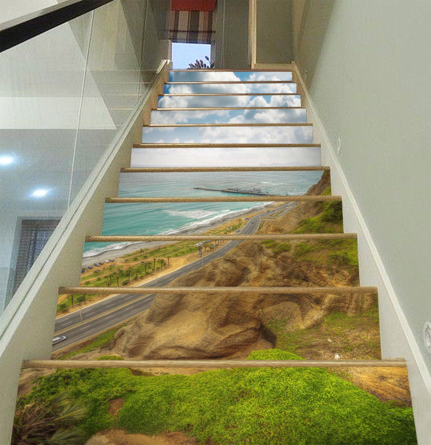 3D Seaside Road 717 Stair Risers Wallpaper AJ Wallpaper 