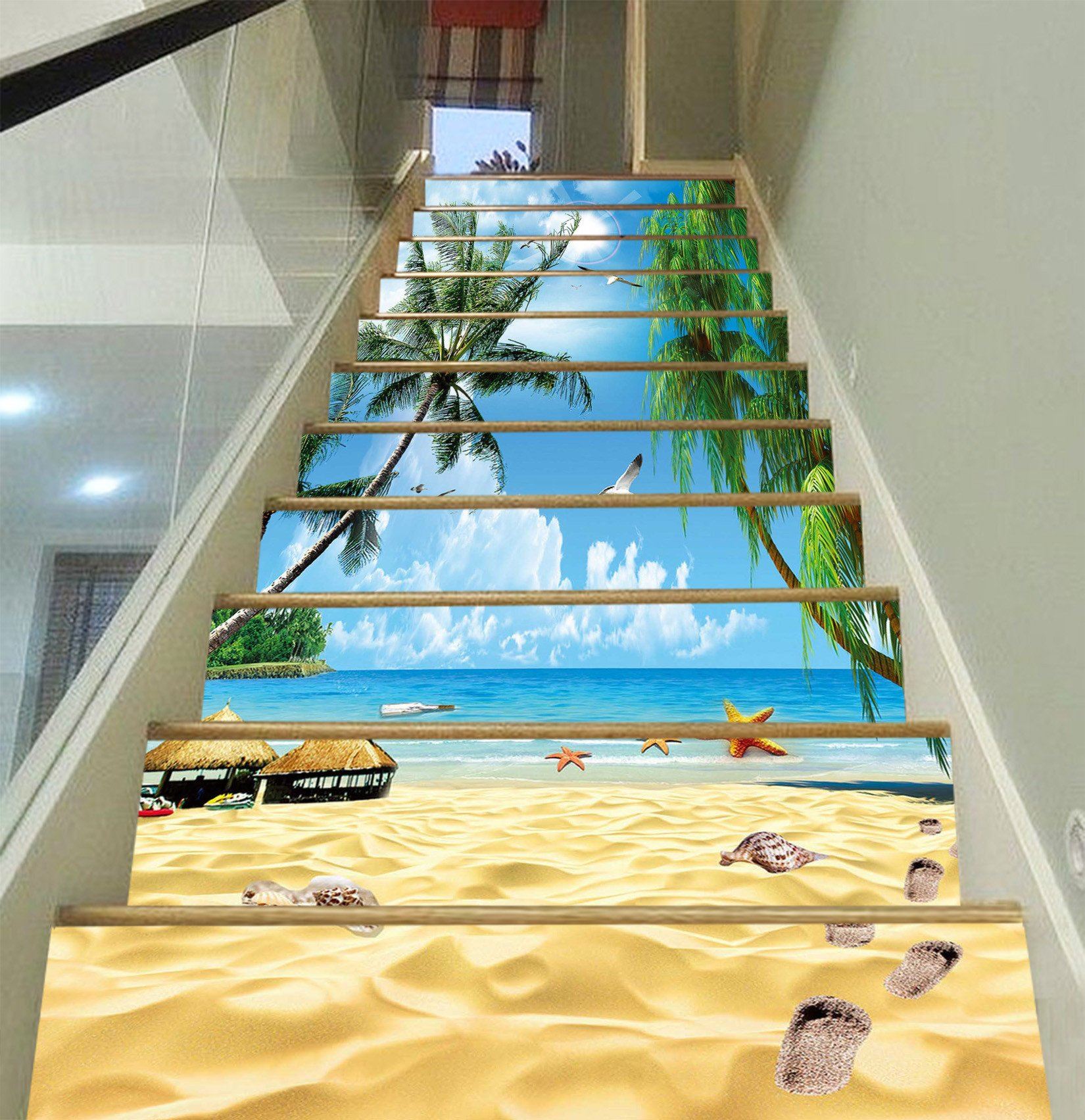 3D Sandy Beach Scenery 1522 Stair Risers Wallpaper AJ Wallpaper 