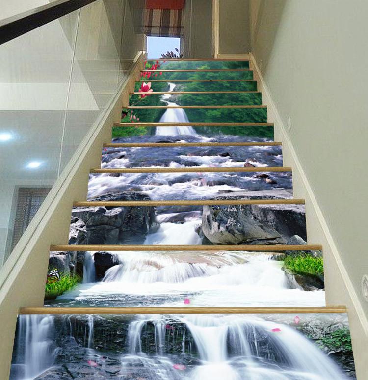 3D Mountain Stony River 82 Stair Risers Wallpaper AJ Wallpaper 
