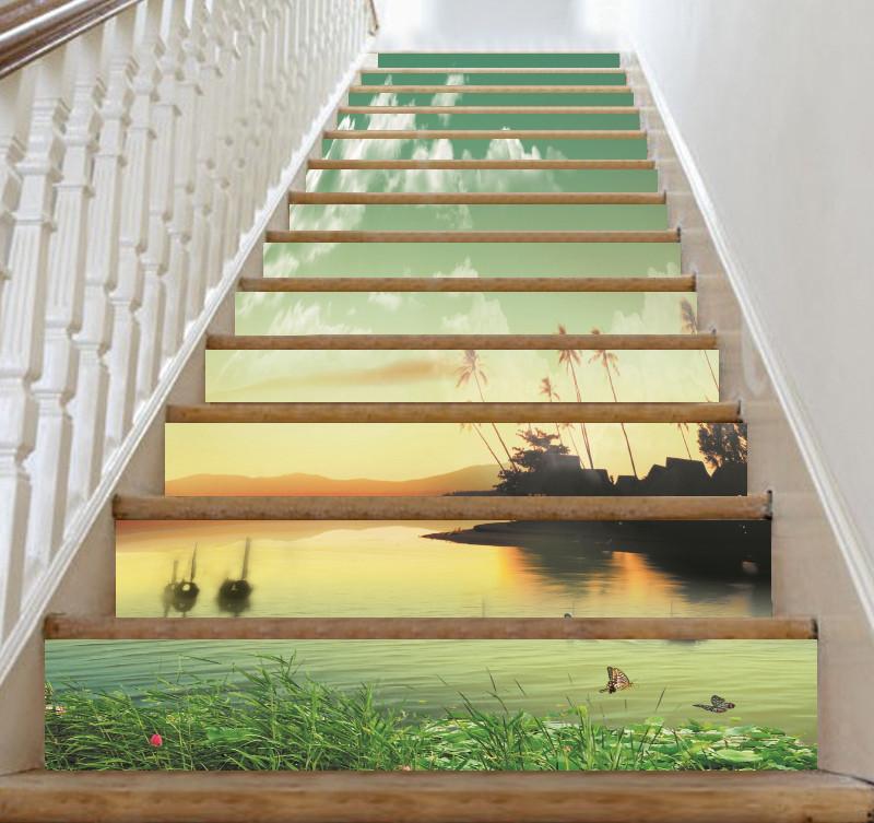 3D Lake Sunset Scenery 3 Stair Risers Wallpaper AJ Wallpaper 