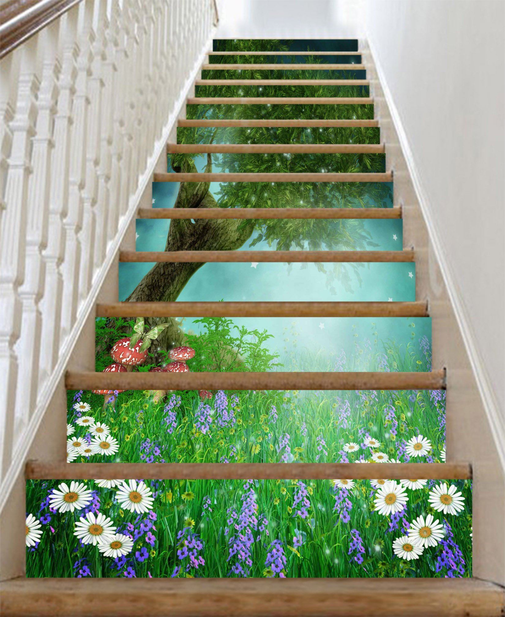 3D Tree Flowers Mushrooms 1470 Stair Risers Wallpaper AJ Wallpaper 