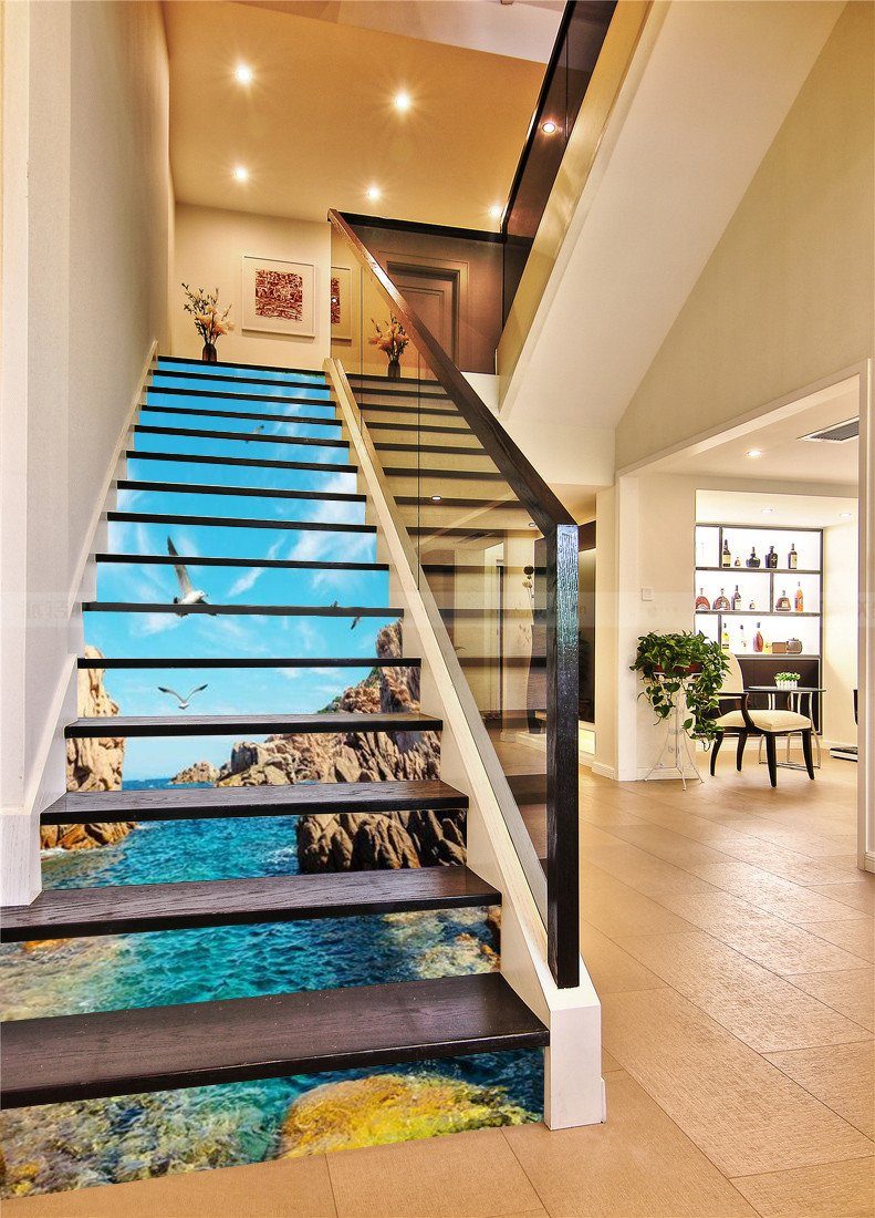 3D Sea Bay Scenery 793 Stair Risers Wallpaper AJ Wallpaper 