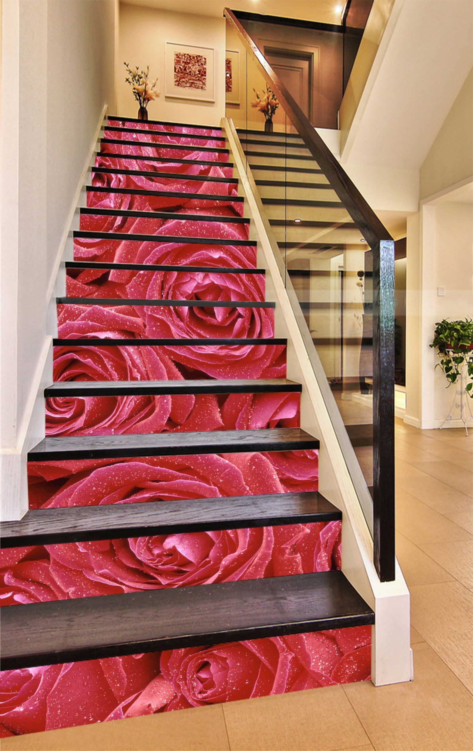 3D Red Roses Dews 1283 Stair Risers Wallpaper AJ Wallpaper 