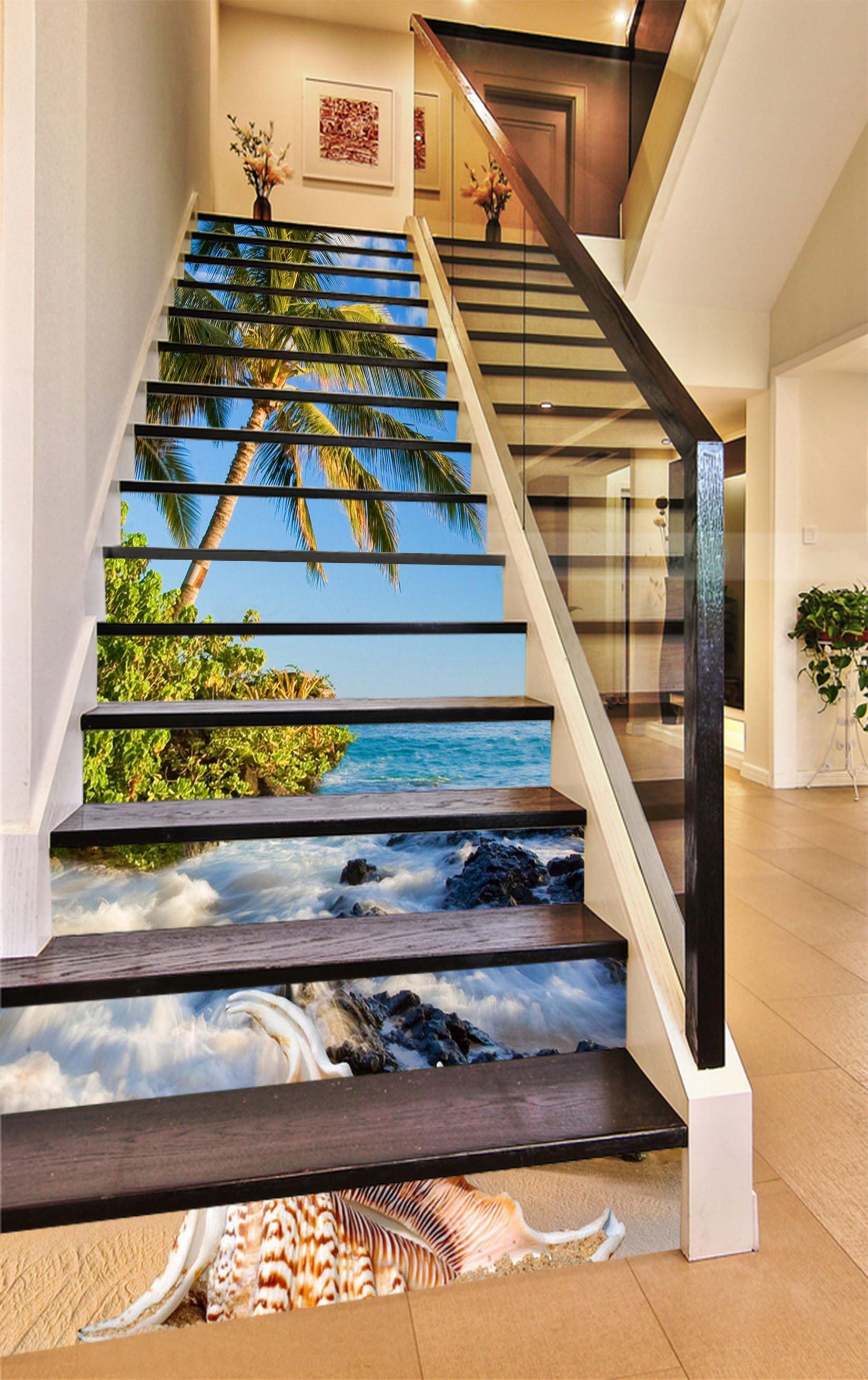 3D Seaside Tree Conch 1514 Stair Risers Wallpaper AJ Wallpaper 