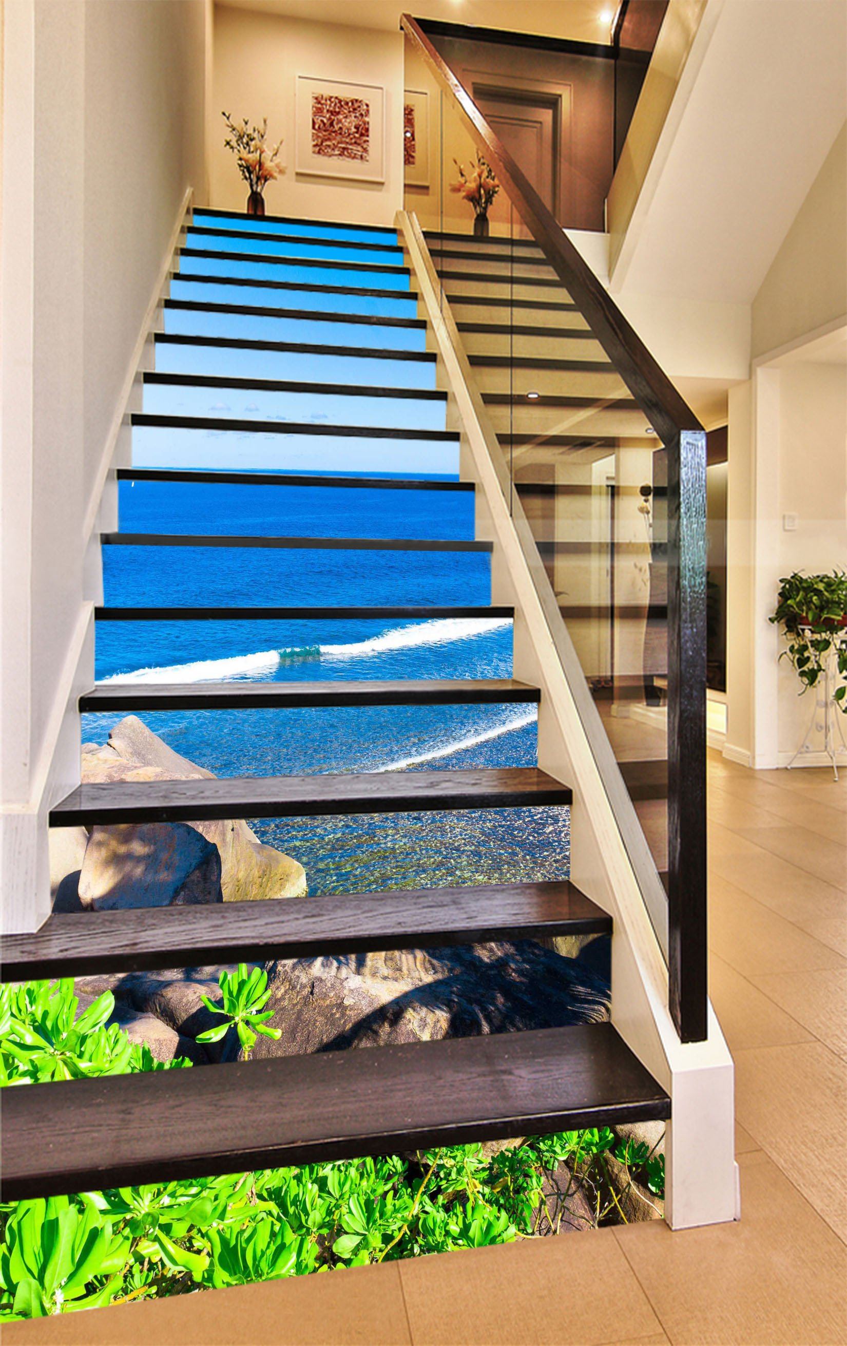 3D Sunny Blue Sea 1195 Stair Risers Wallpaper AJ Wallpaper 