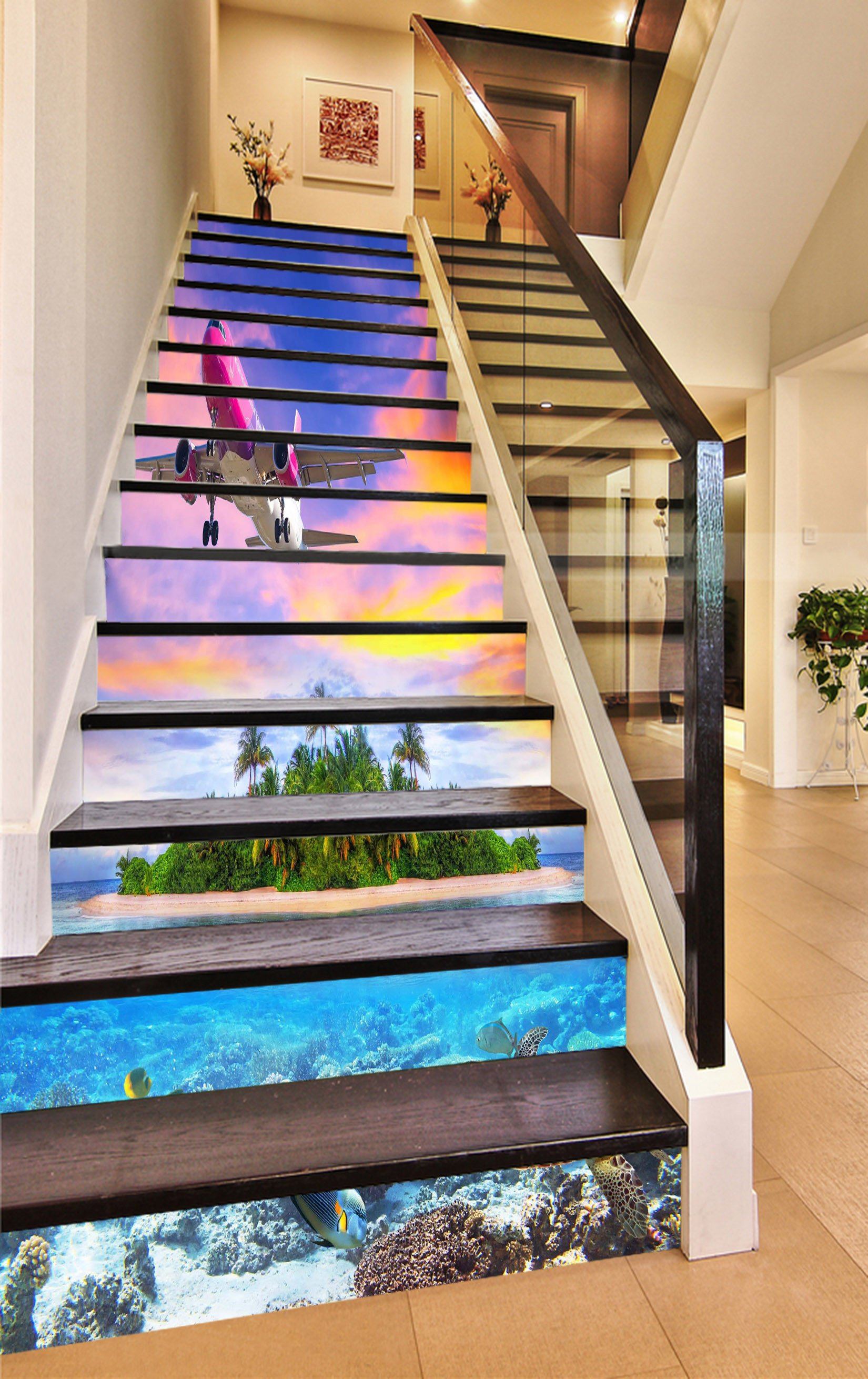 3D Sea Island Aircraft 792 Stair Risers Wallpaper AJ Wallpaper 