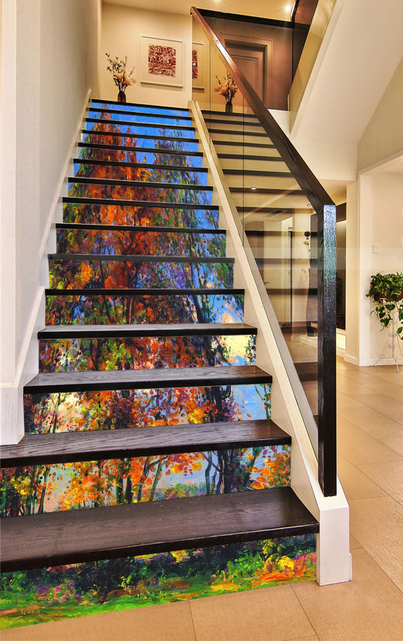 3D Trees Oil Painting 783 Stair Risers Wallpaper AJ Wallpaper 