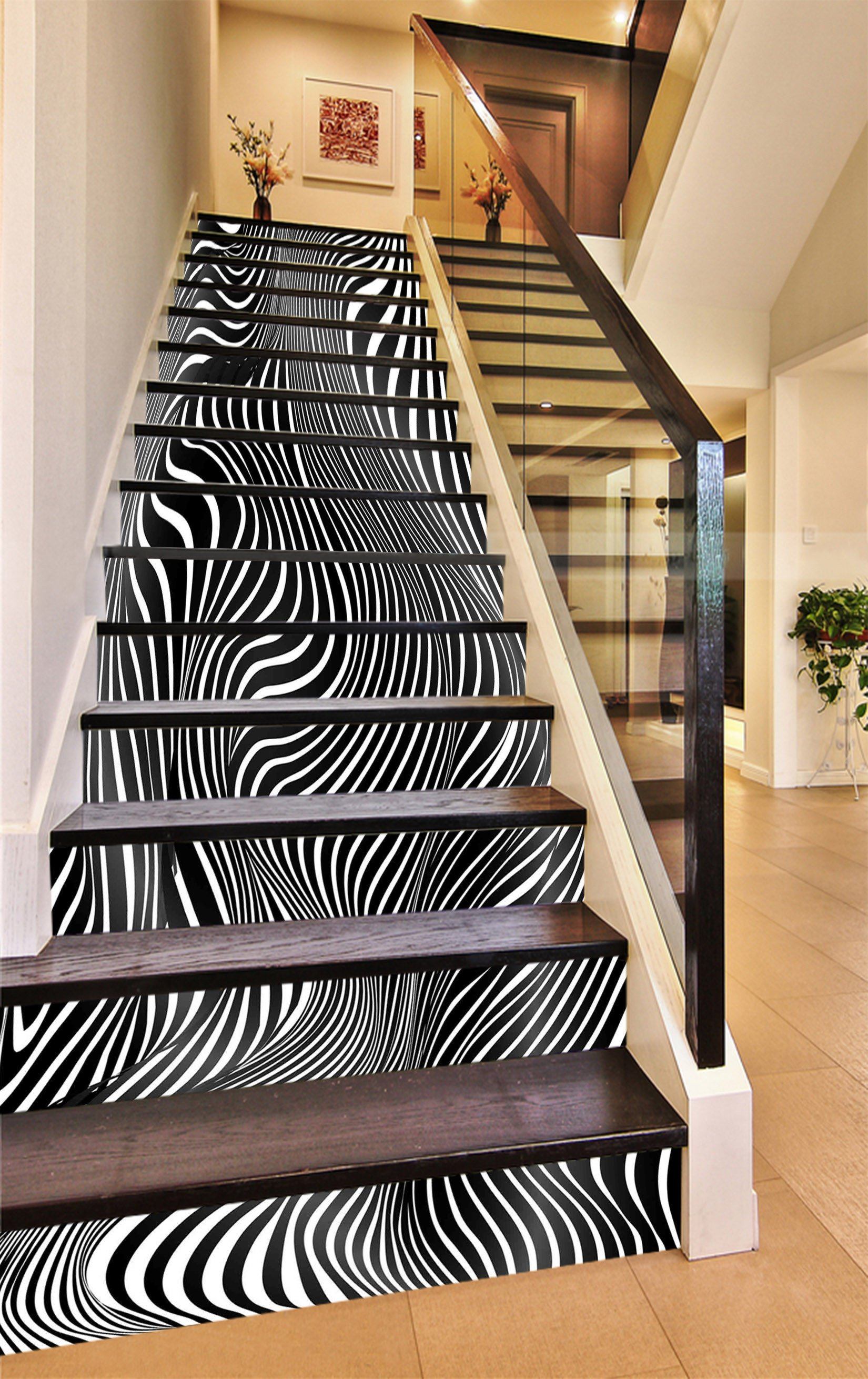 3D Fluctuating Stripes 1301 Stair Risers Wallpaper AJ Wallpaper 