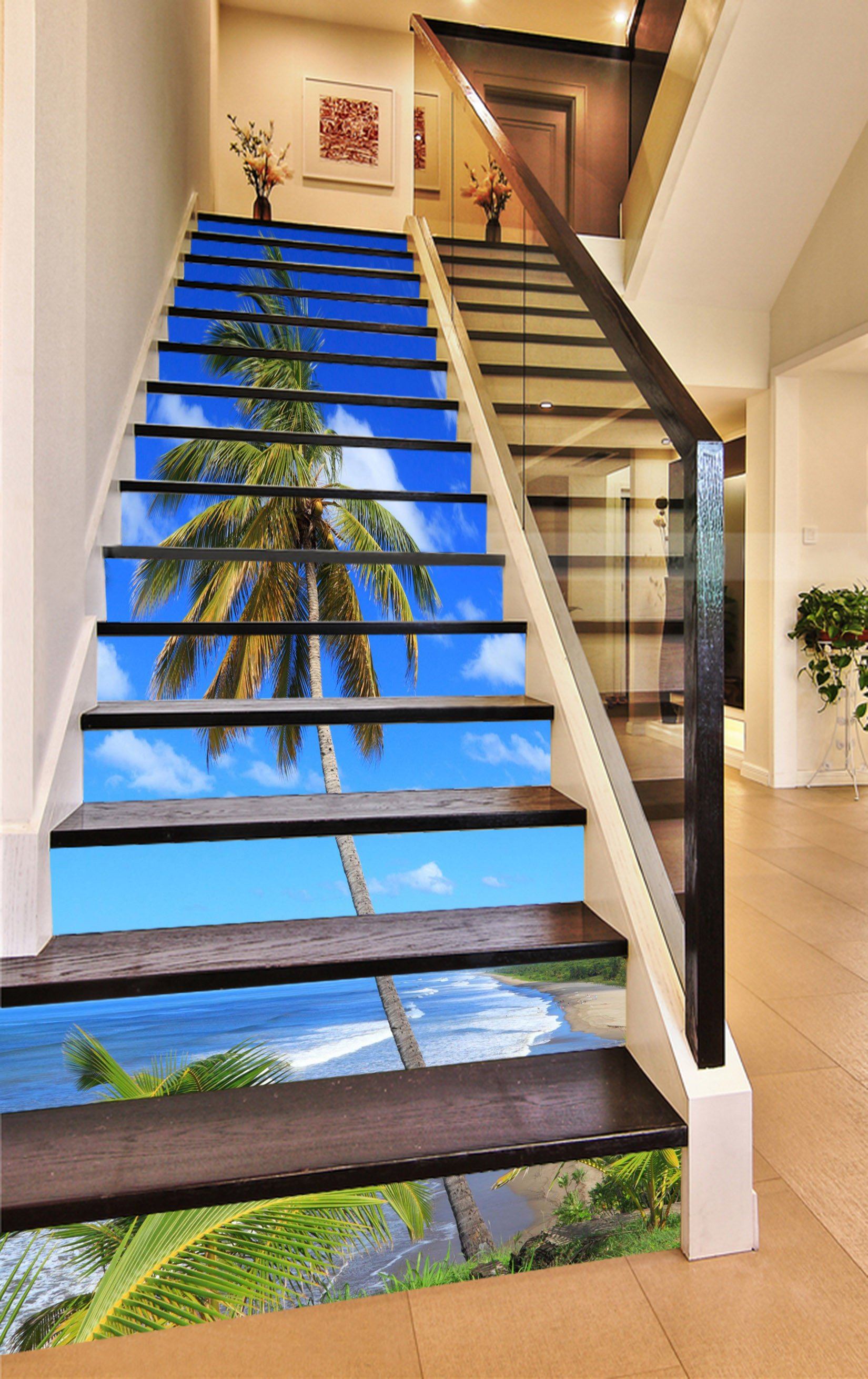 3D Seaside Coconut Trees 782 Stair Risers Wallpaper AJ Wallpaper 