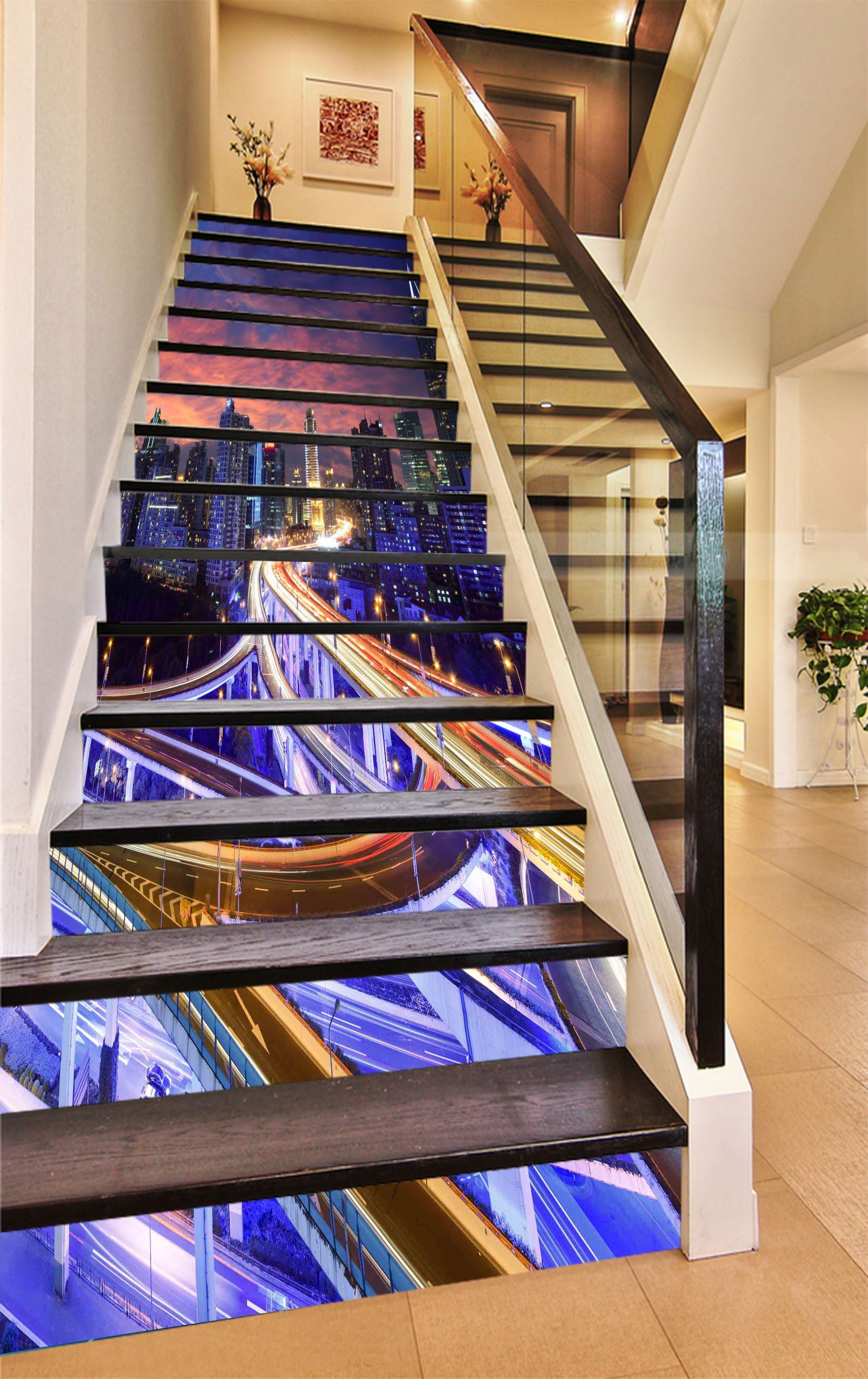 3D Bright City Night 1569 Stair Risers Wallpaper AJ Wallpaper 