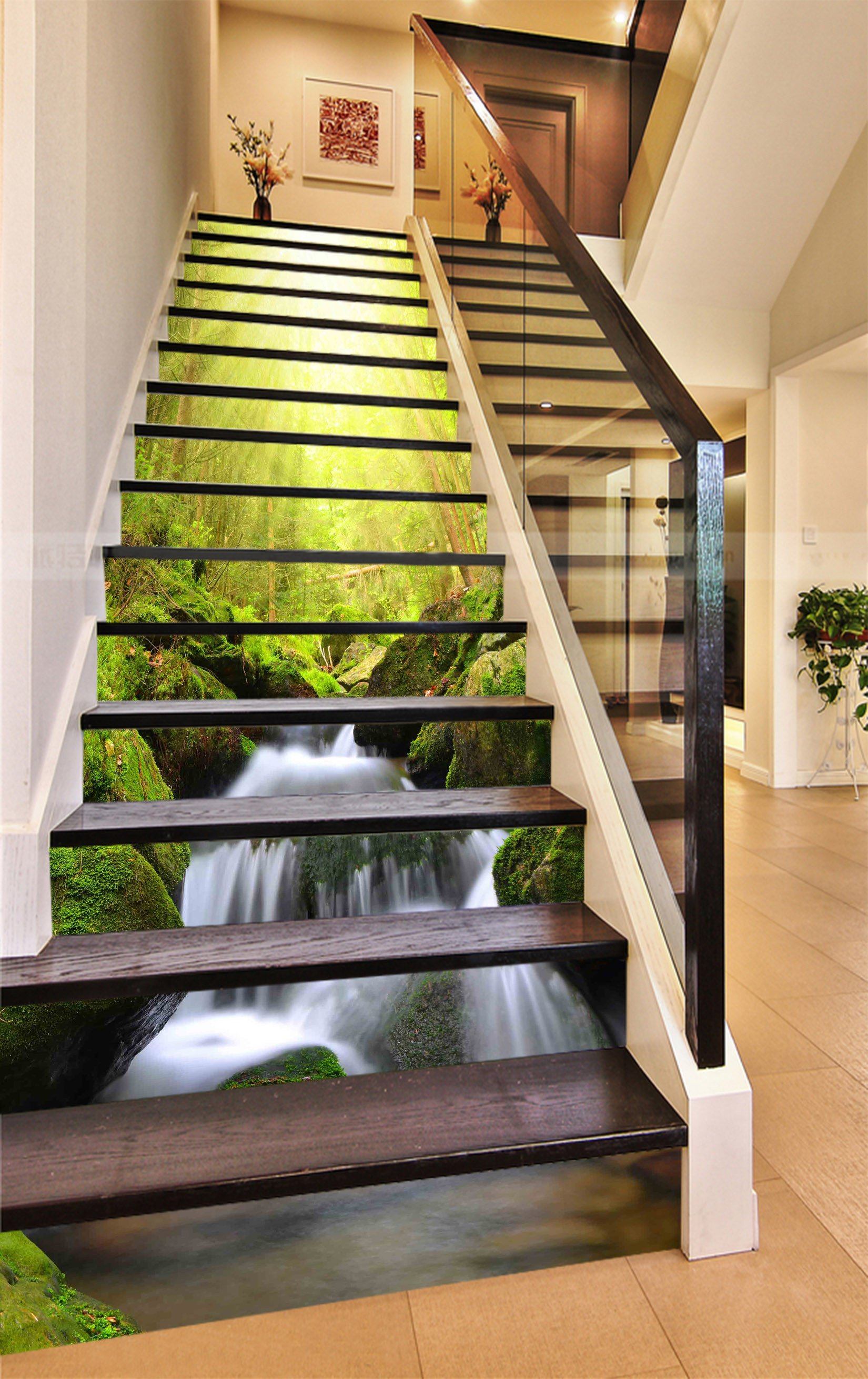 3D Forest Creek Bright Sun 702 Stair Risers Wallpaper AJ Wallpaper 