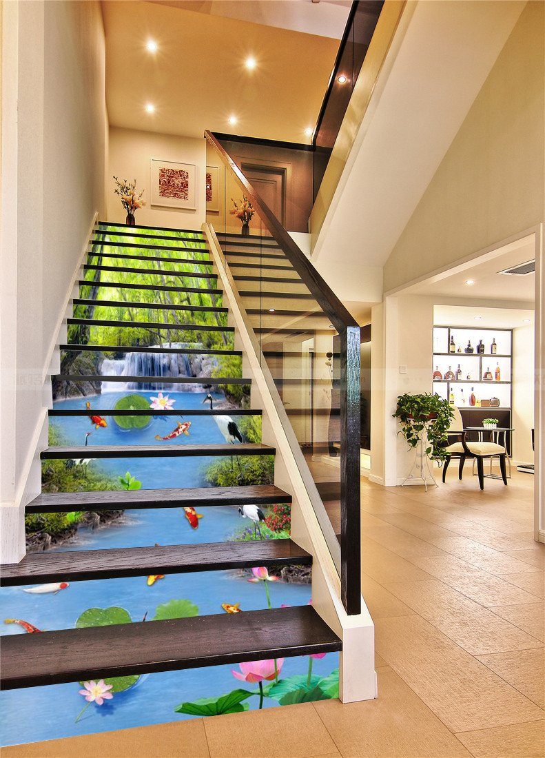3D Forest River Animals 403 Stair Risers Wallpaper AJ Wallpaper 