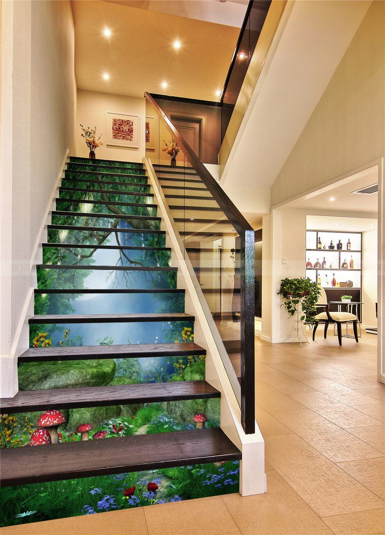 3D Forest Mushrooms Flowers 48 Stair Risers Wallpaper AJ Wallpaper 