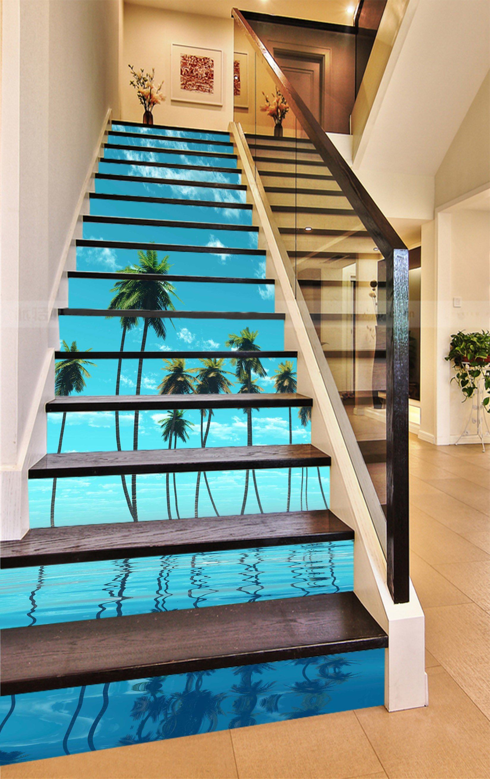 3D Seaside Coconut Trees 846 Stair Risers Wallpaper AJ Wallpaper 