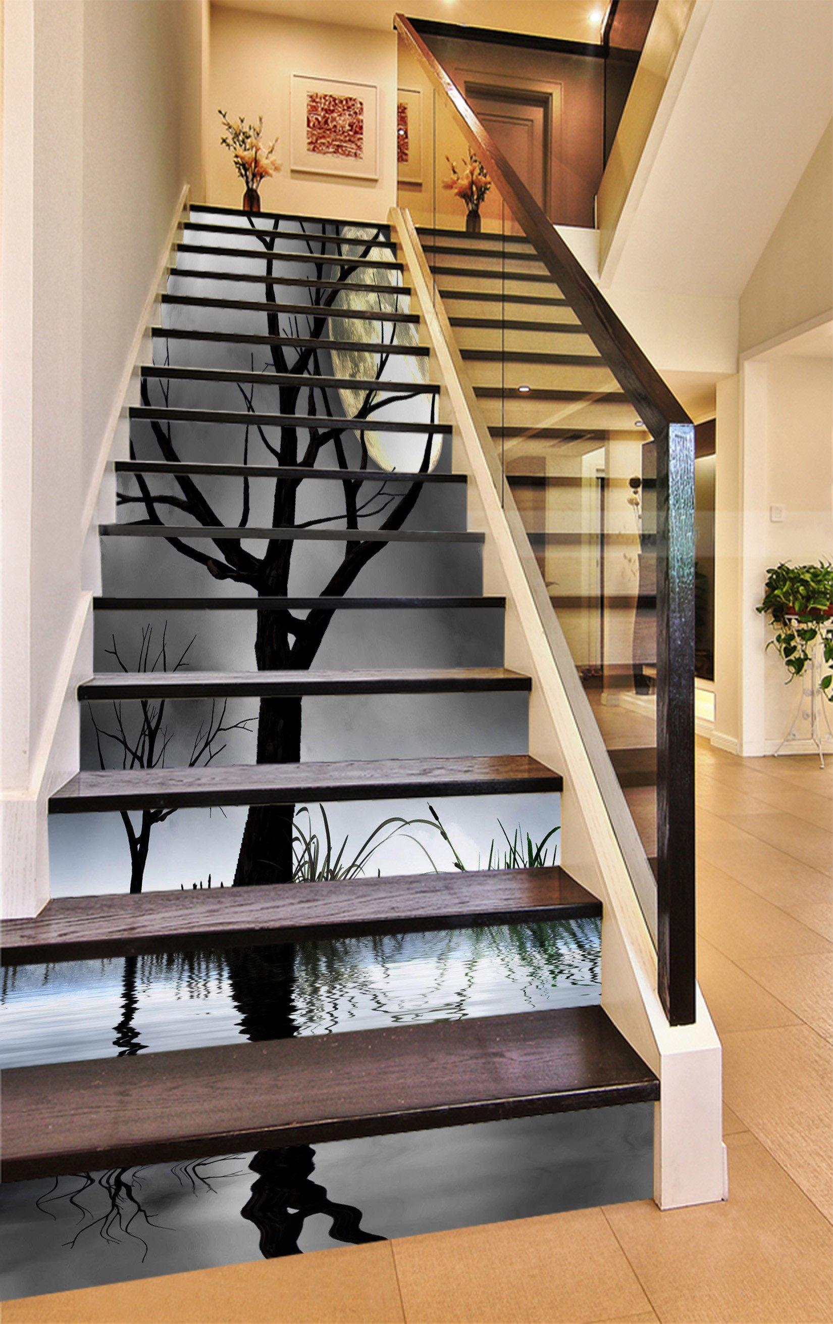 3D Sea Bare Trees Full Moon 1030 Stair Risers Wallpaper AJ Wallpaper 