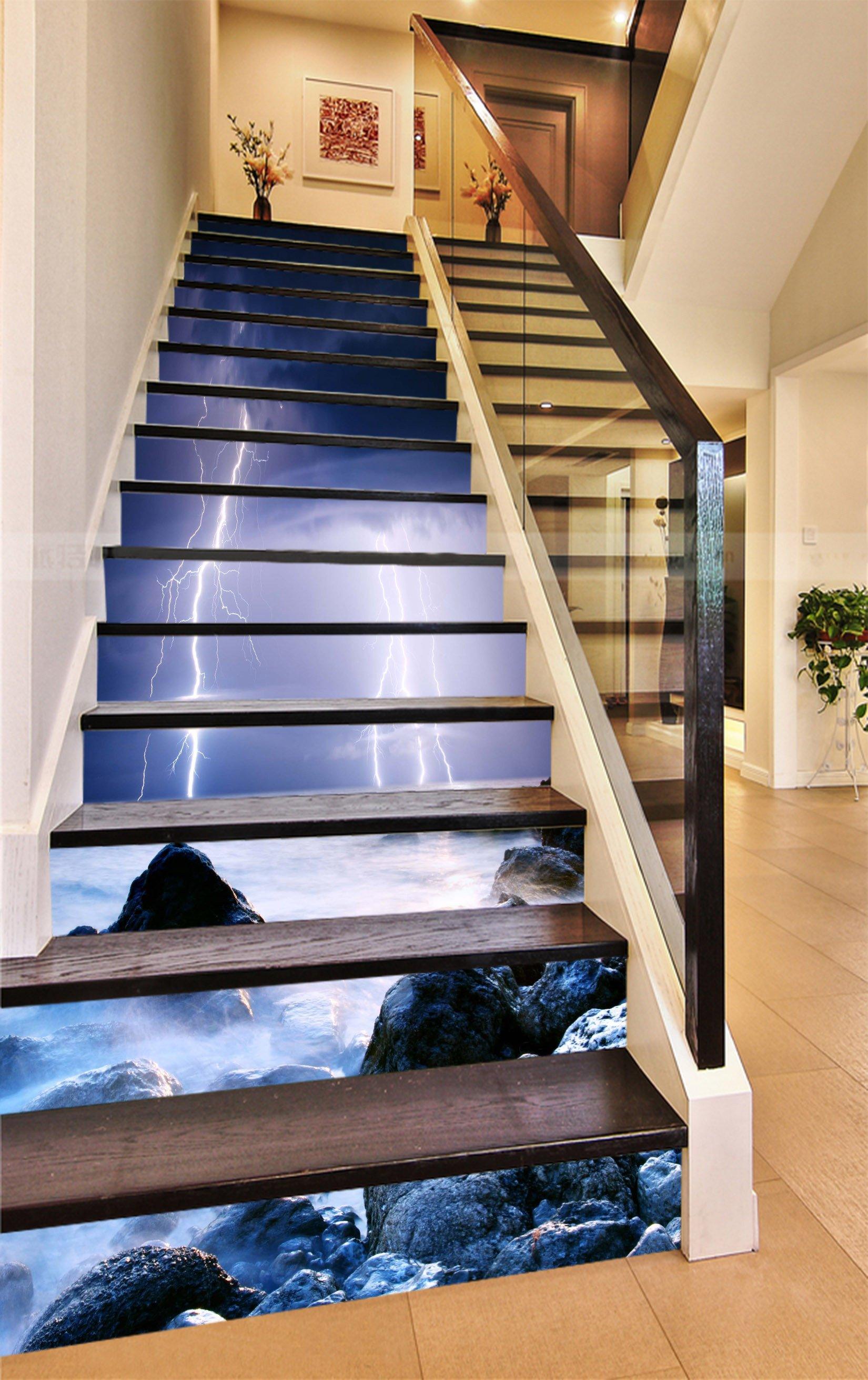 3D Sea Coast Lightning 867 Stair Risers Wallpaper AJ Wallpaper 