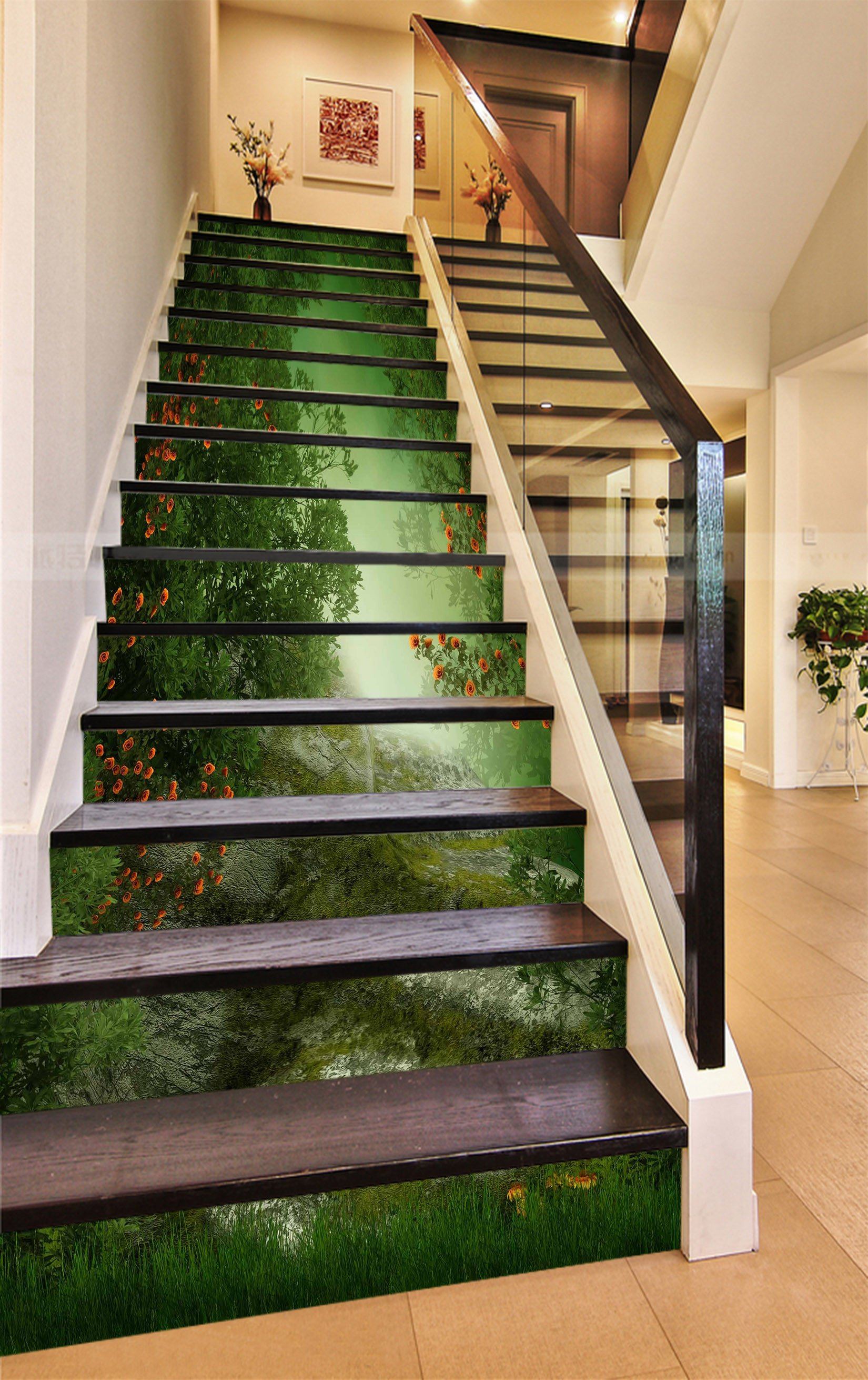 3D Quiet Forest Flowers 809 Stair Risers Wallpaper AJ Wallpaper 