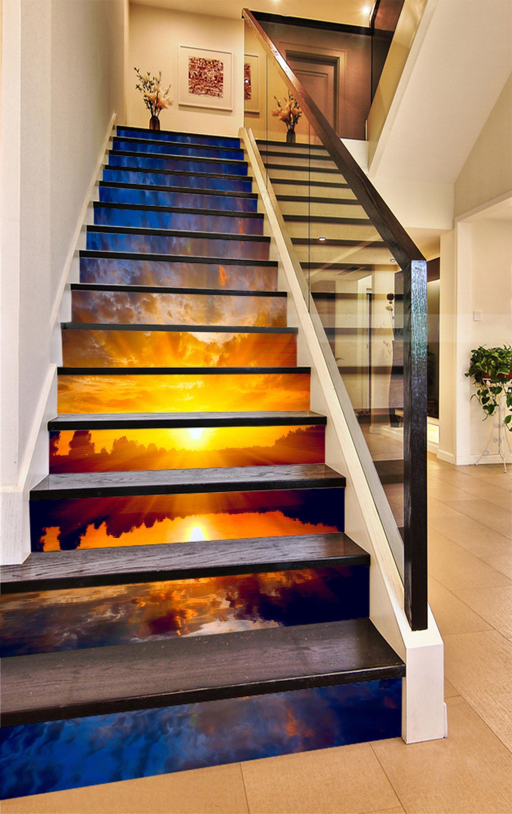 3D Lake Bright Sunset 1250 Stair Risers Wallpaper AJ Wallpaper 
