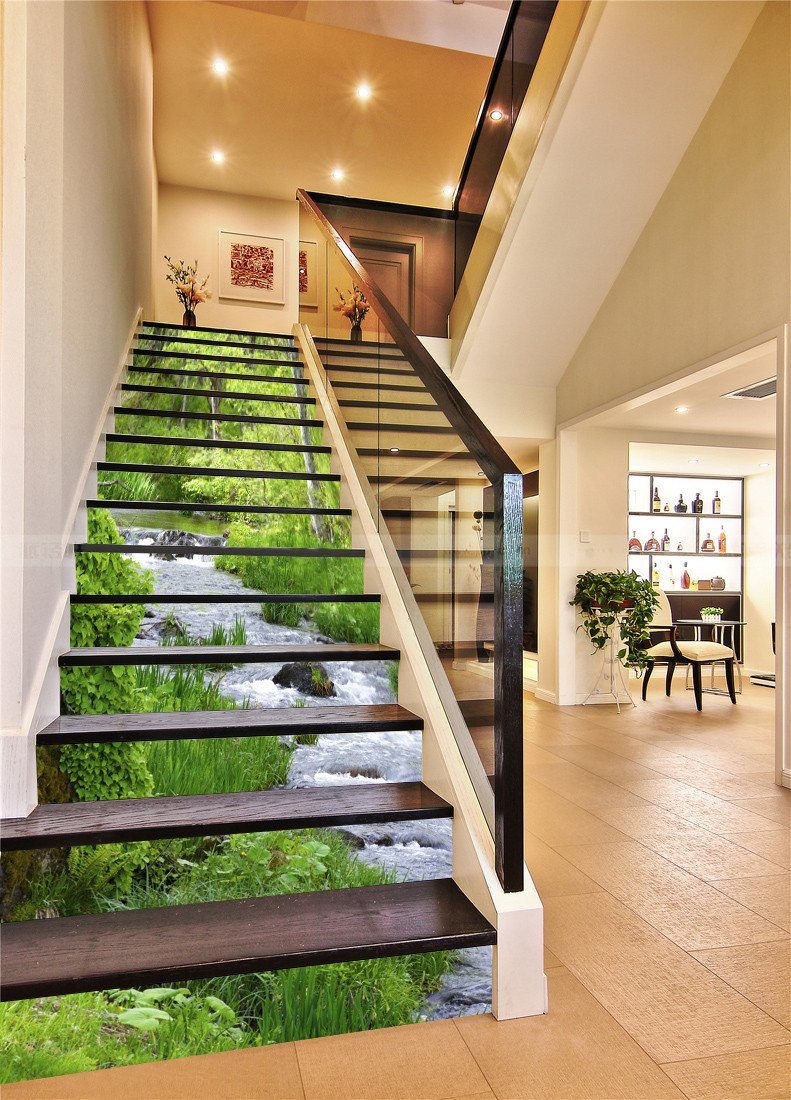 3D Pretty Forest River 393 Stair Risers Wallpaper AJ Wallpaper 