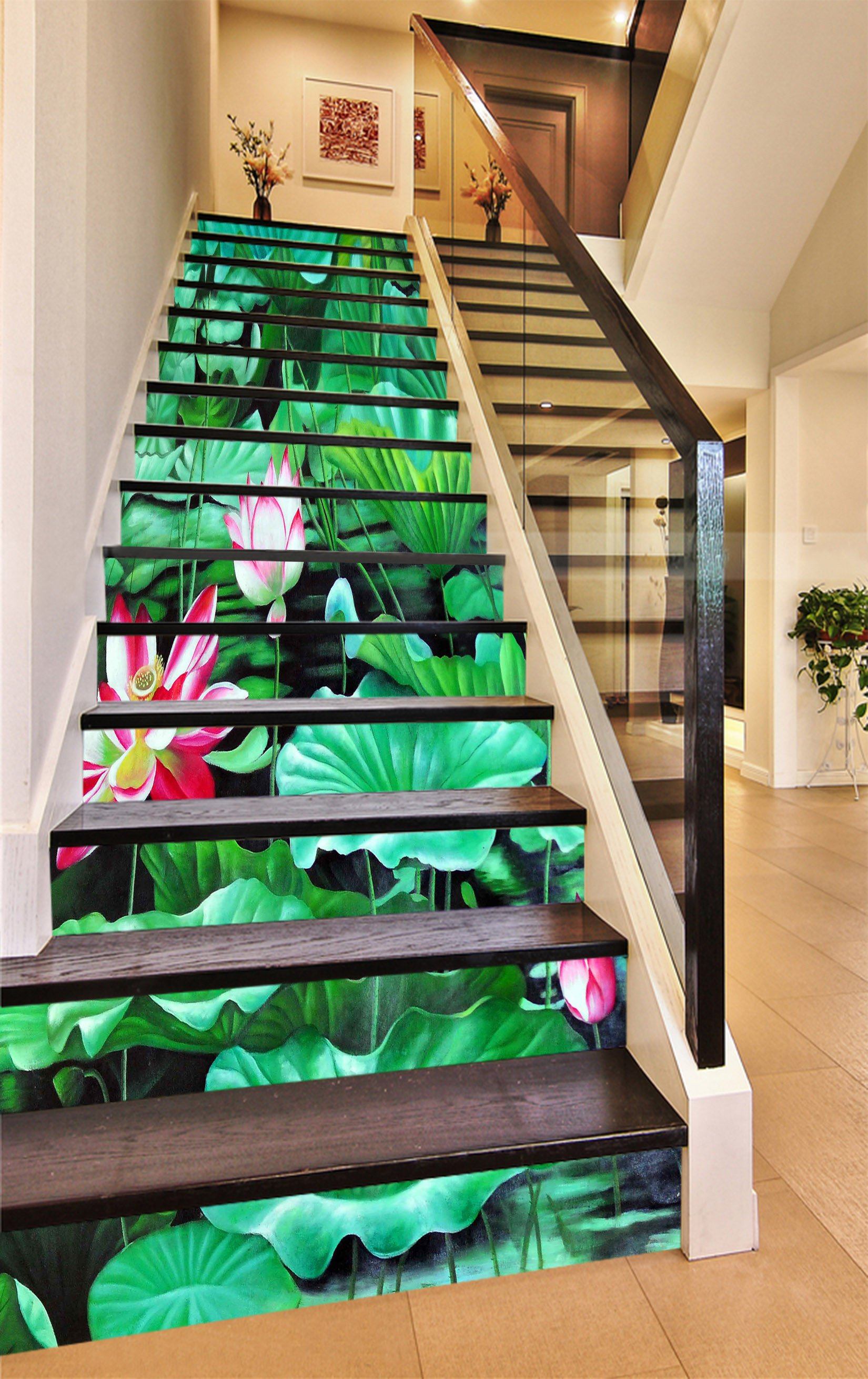 3D Lush Lotus Leaves 1187 Stair Risers Wallpaper AJ Wallpaper 