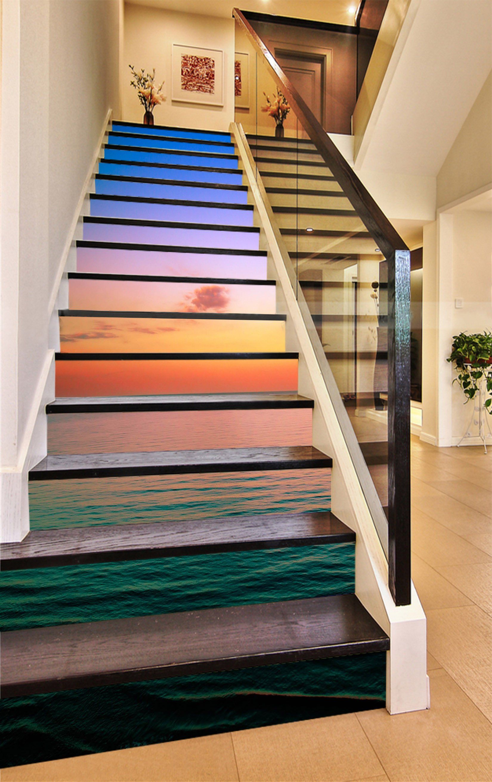 3D Sea Sunset Glow 1558 Stair Risers Wallpaper AJ Wallpaper 
