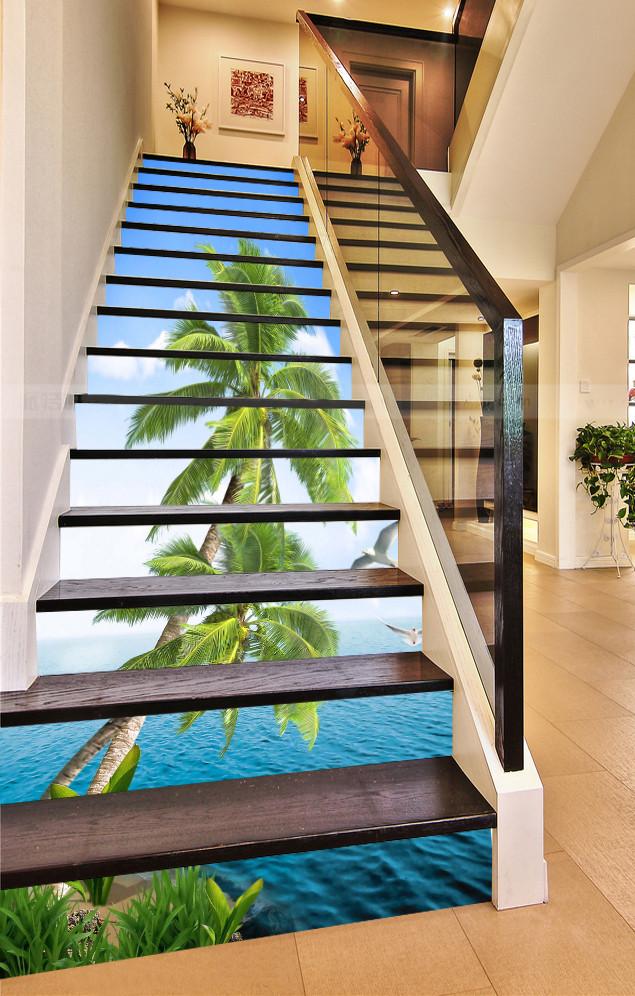3D Sea Trees Birds 599 Stair Risers Wallpaper AJ Wallpaper 