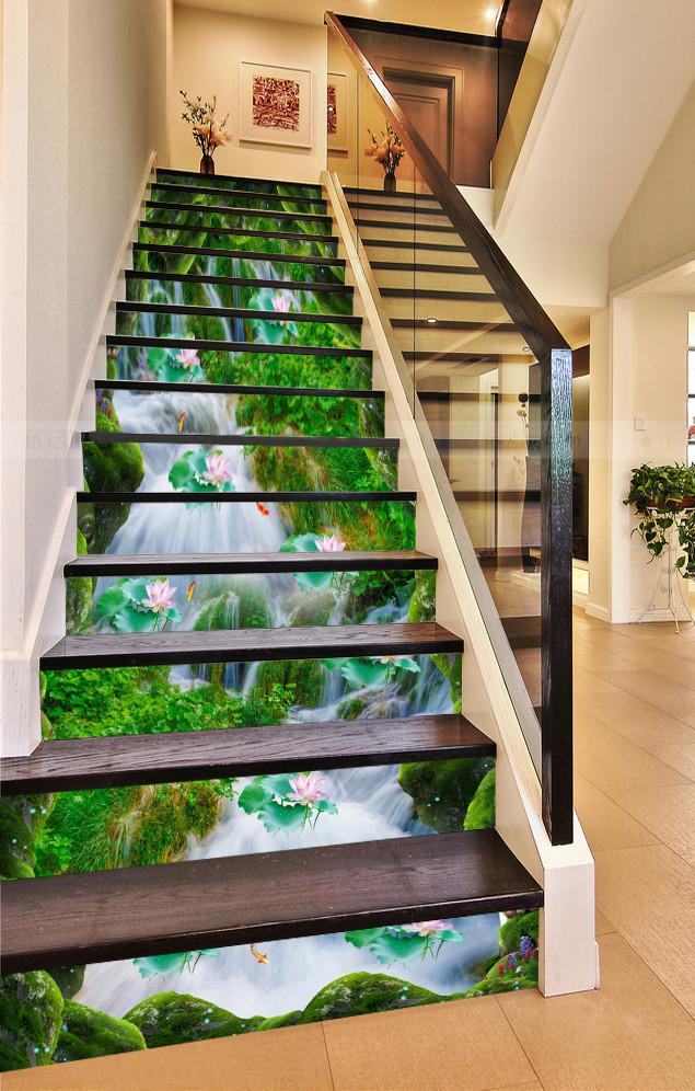 3D Stream Lotus Flowers 574 Stair Risers Wallpaper AJ Wallpaper 